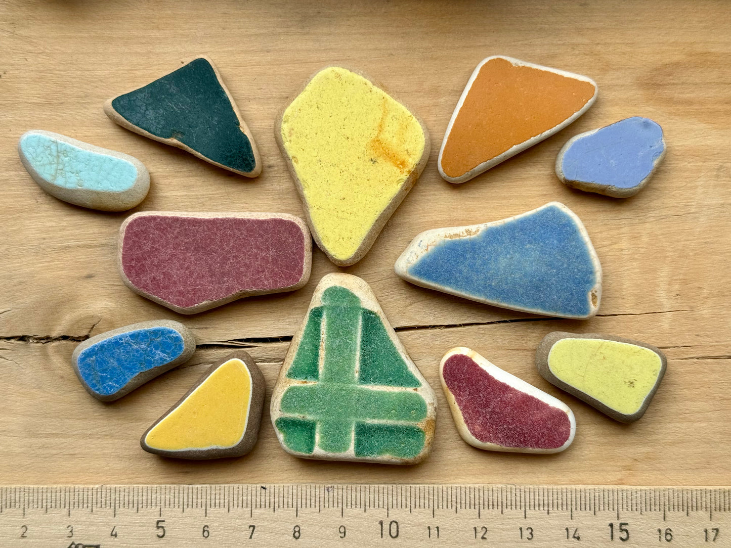 Colorful Beach Pottery Sea Pottery Set 12 pcs (85g) – Genuine Surf Tumbled Ceramic Shards #060 – Craft Supplies, Mosaic, Jewelry Making, Coastal Decor