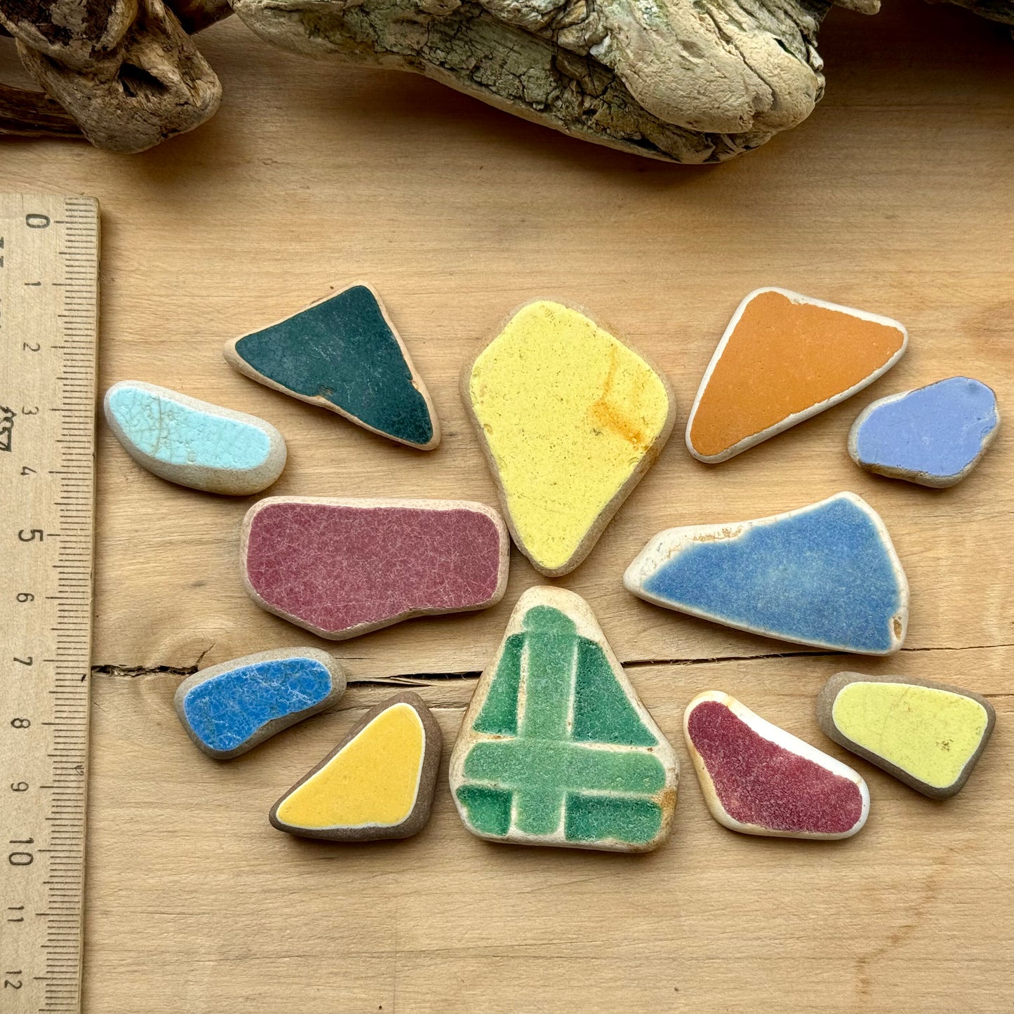 Colorful Beach Pottery Sea Pottery Set 12 pcs (85g) – Genuine Surf Tumbled Ceramic Shards #060 – Craft Supplies, Mosaic, Jewelry Making, Coastal Decor