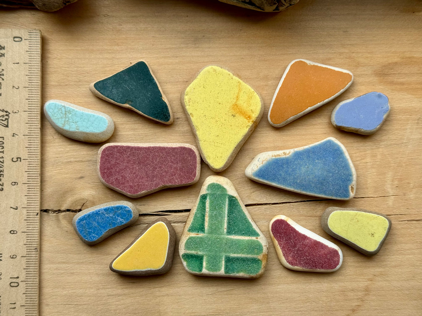 Colorful Beach Pottery Sea Pottery Set 12 pcs (85g) – Genuine Surf Tumbled Ceramic Shards #060 – Craft Supplies, Mosaic, Jewelry Making, Coastal Decor