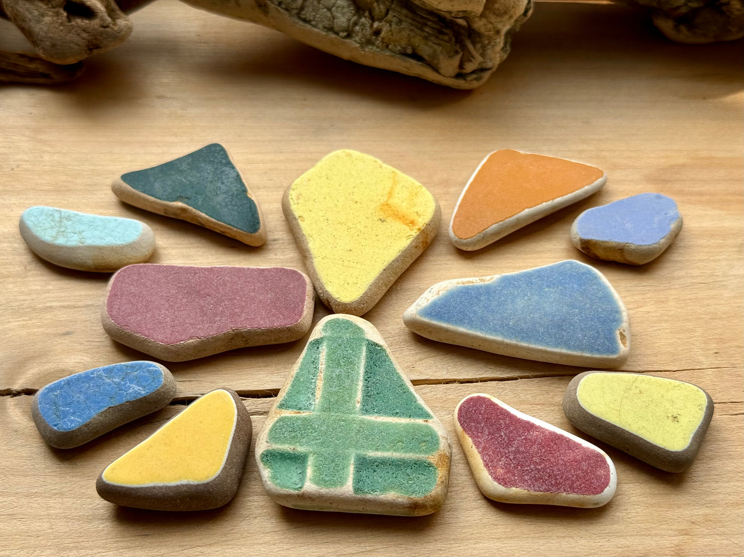Colorful Beach Pottery Sea Pottery Set 12 pcs (85g) – Genuine Surf Tumbled Ceramic Shards #060 – Craft Supplies, Mosaic, Jewelry Making, Coastal Decor