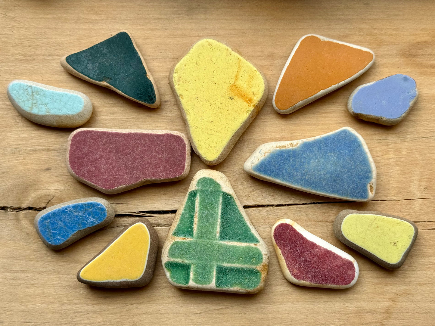 Colorful Beach Pottery Sea Pottery Set 12 pcs (85g) – Genuine Surf Tumbled Ceramic Shards #060 – Craft Supplies, Mosaic, Jewelry Making, Coastal Decor