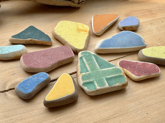 Colorful Beach Pottery Sea Pottery Set 12 pcs (85g) – Genuine Surf Tumbled Ceramic Shards #060 – Craft Supplies, Mosaic, Jewelry Making, Coastal Decor