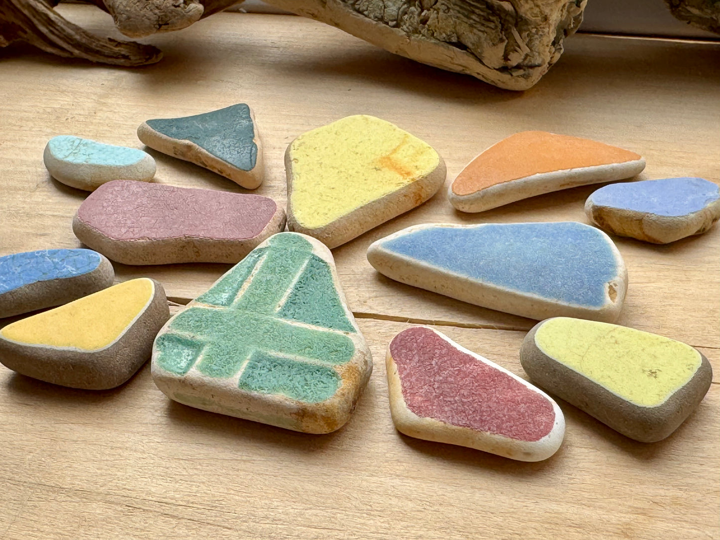 Colorful Beach Pottery Sea Pottery Set 12 pcs (85g) – Genuine Surf Tumbled Ceramic Shards #060 – Craft Supplies, Mosaic, Jewelry Making, Coastal Decor