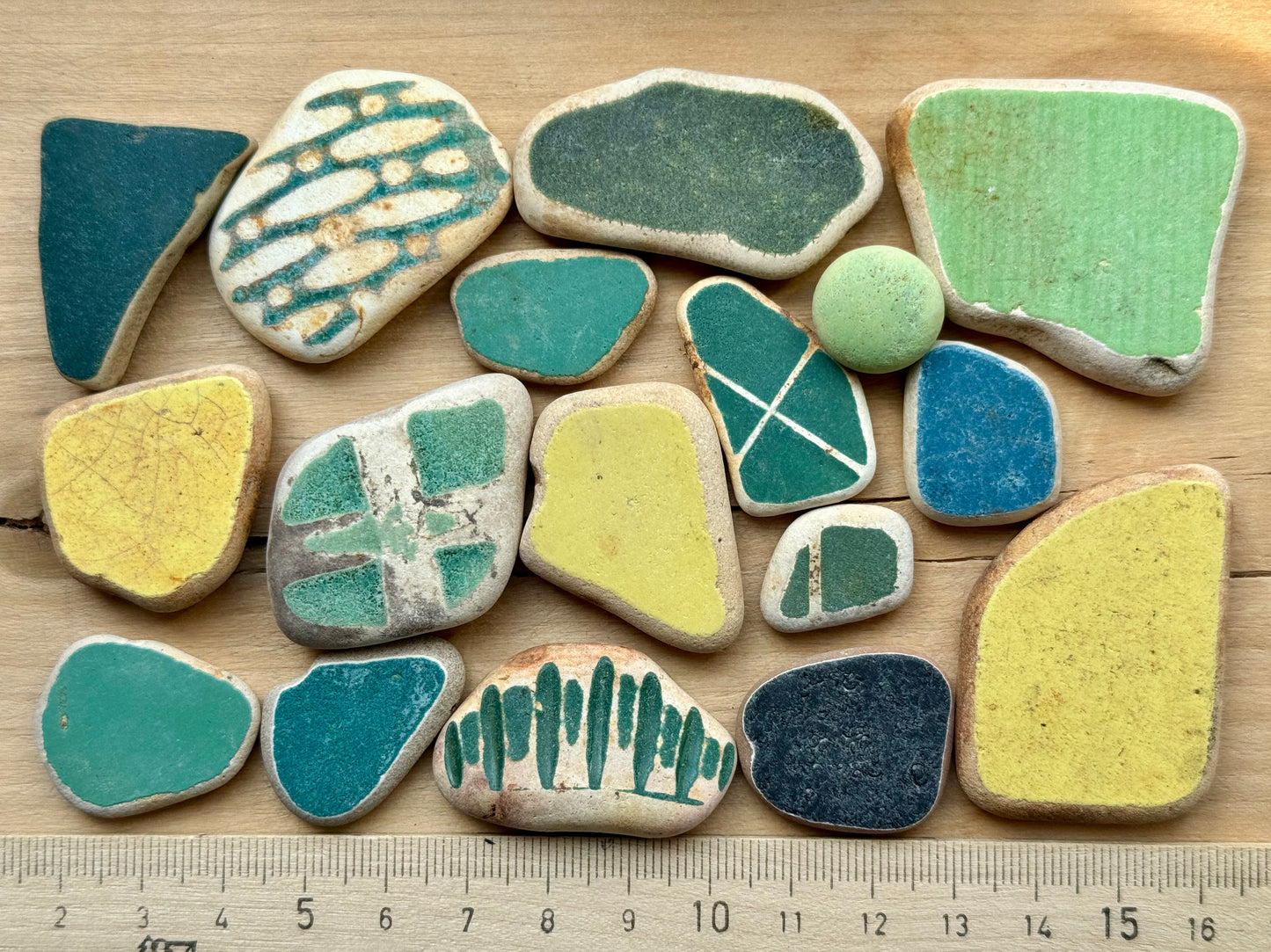 Japanese Sea Pottery Mix 17 pcs #062 – Blue & Green Beach Pottery Shards for Jewelry, Crafts & Mosaic