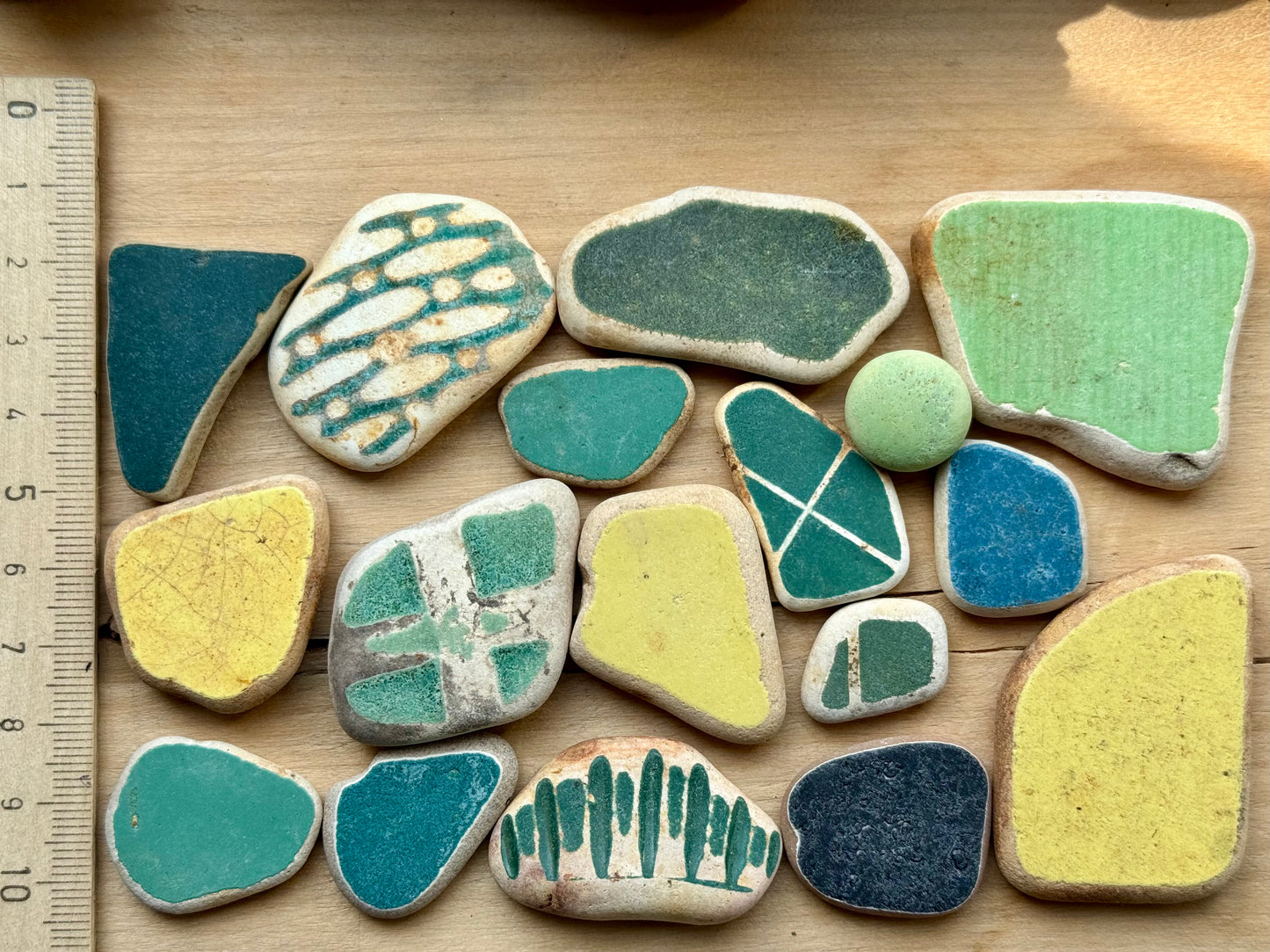 Japanese Sea Pottery Mix 17 pcs #062 – Blue & Green Beach Pottery Shards for Jewelry, Crafts & Mosaic