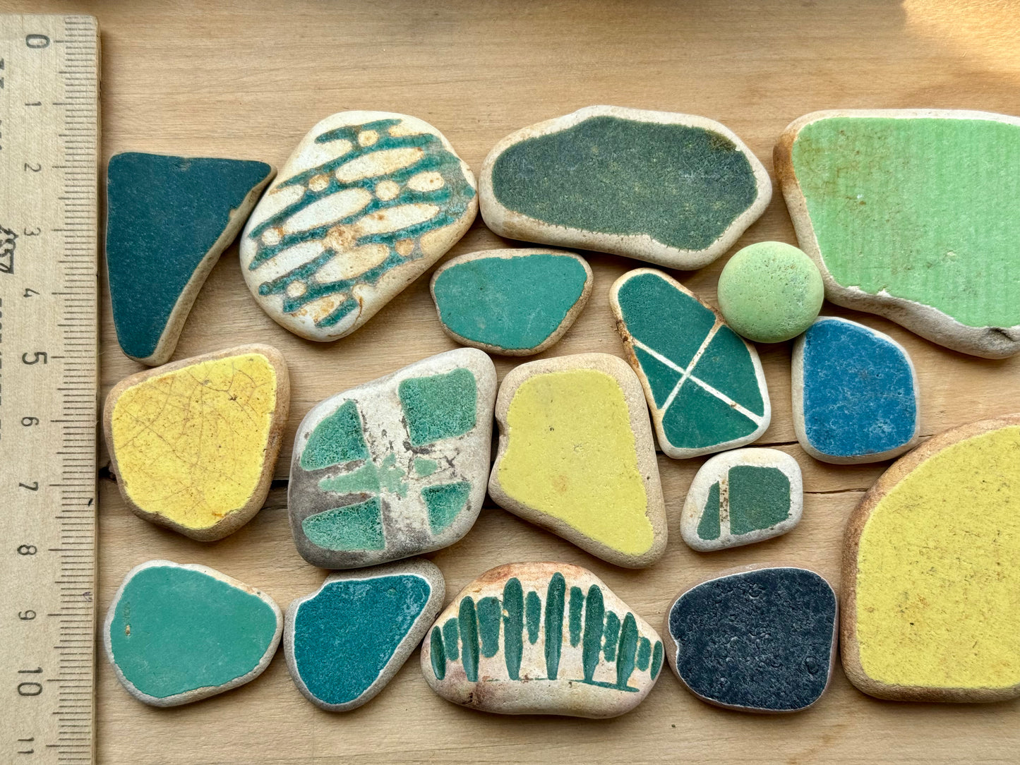 Japanese Sea Pottery Mix 17 pcs #062 – Blue & Green Beach Pottery Shards for Jewelry, Crafts & Mosaic