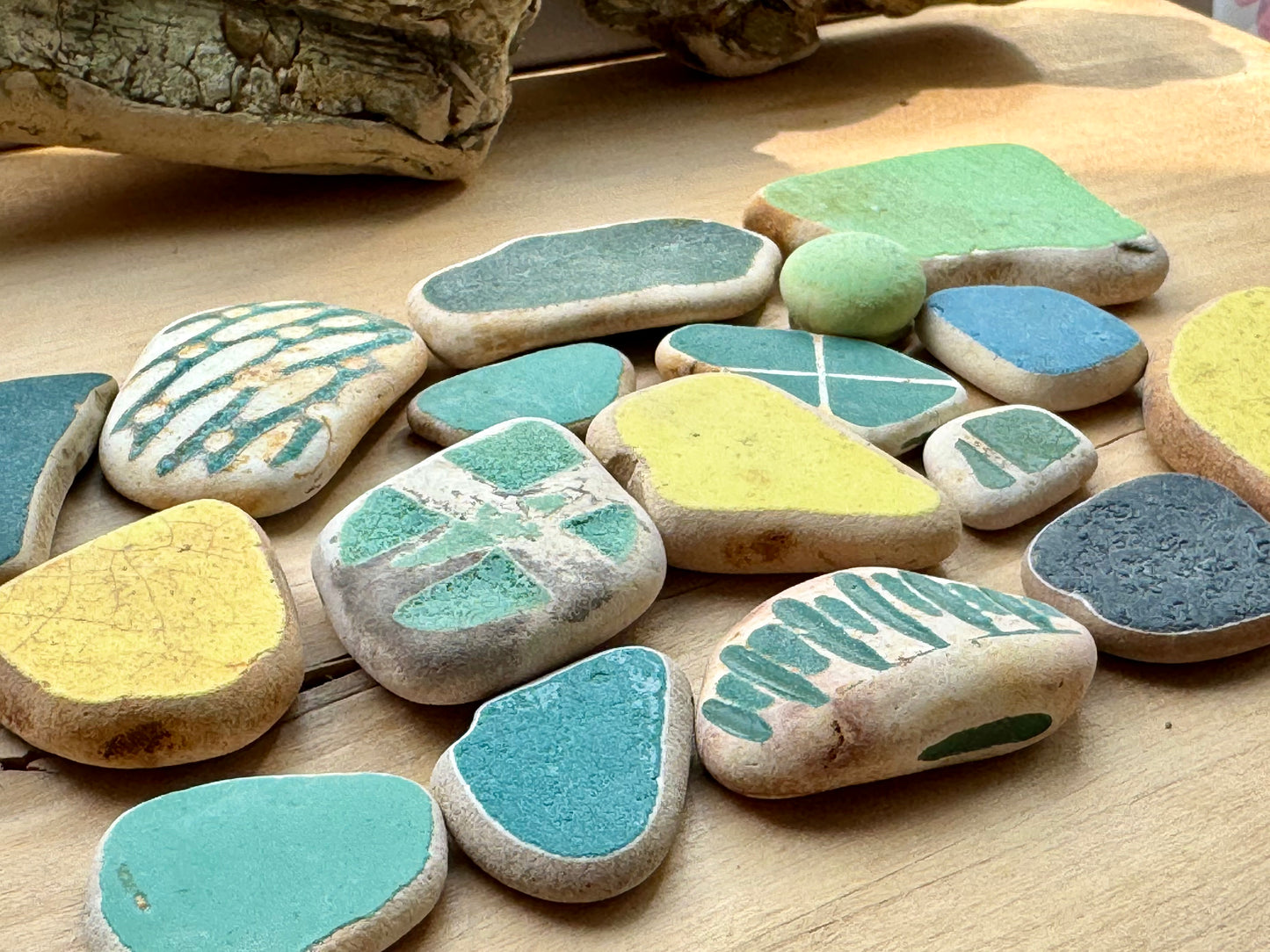 Japanese Sea Pottery Mix 17 pcs #062 – Blue & Green Beach Pottery Shards for Jewelry, Crafts & Mosaic