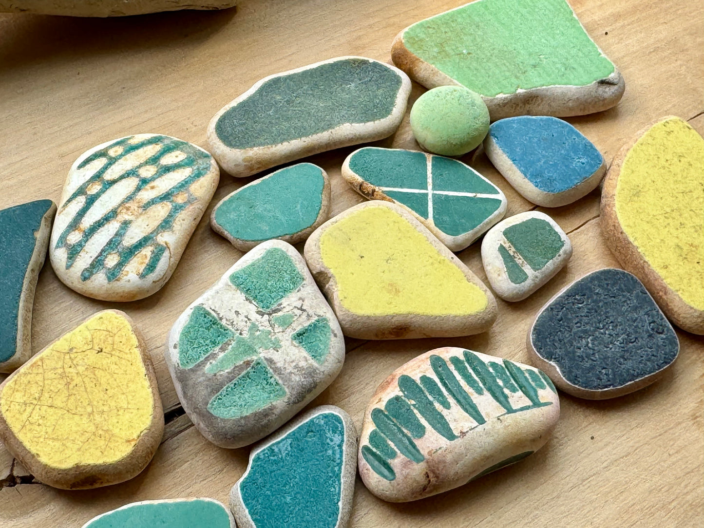 Japanese Sea Pottery Mix 17 pcs #062 – Blue & Green Beach Pottery Shards for Jewelry, Crafts & Mosaic