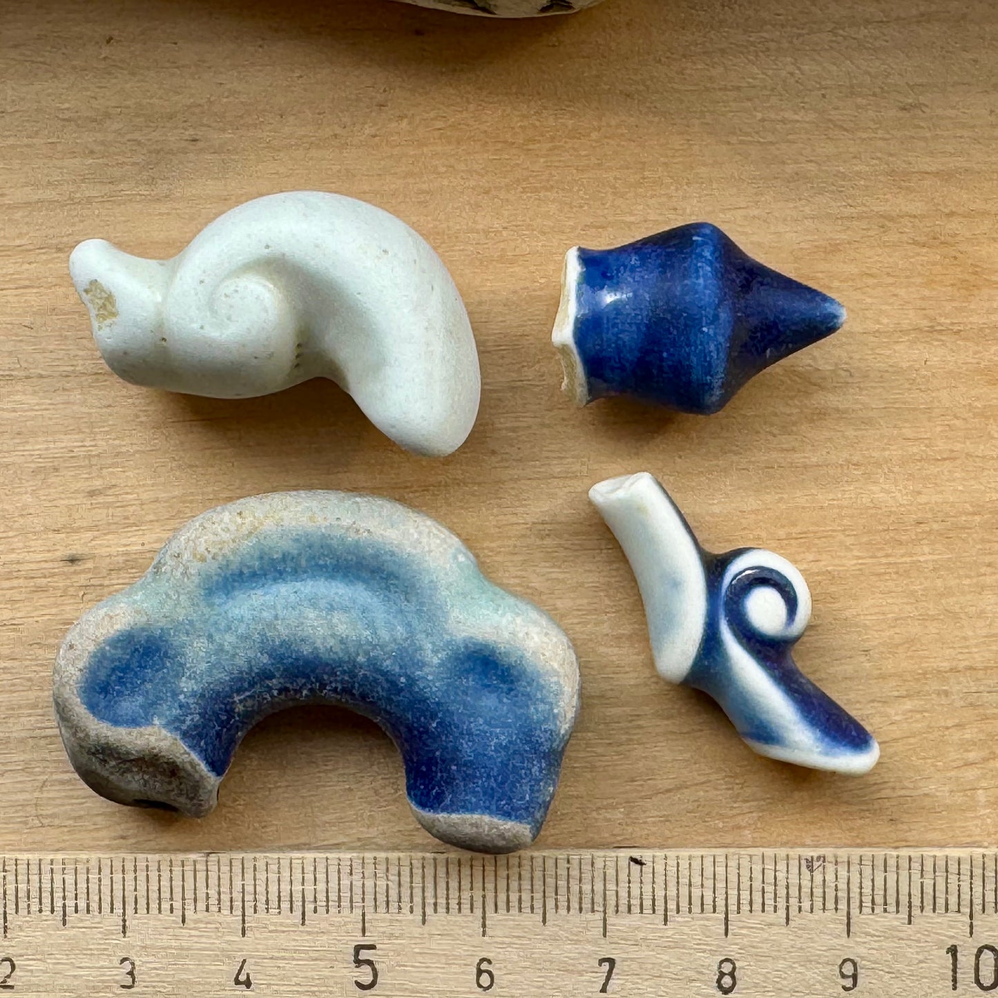 Authentic Japanese Sea Pottery Set #064 – Blue & White Ocean Tumbled Ceramic, Beach Found Pieces, Collector Craft Supply