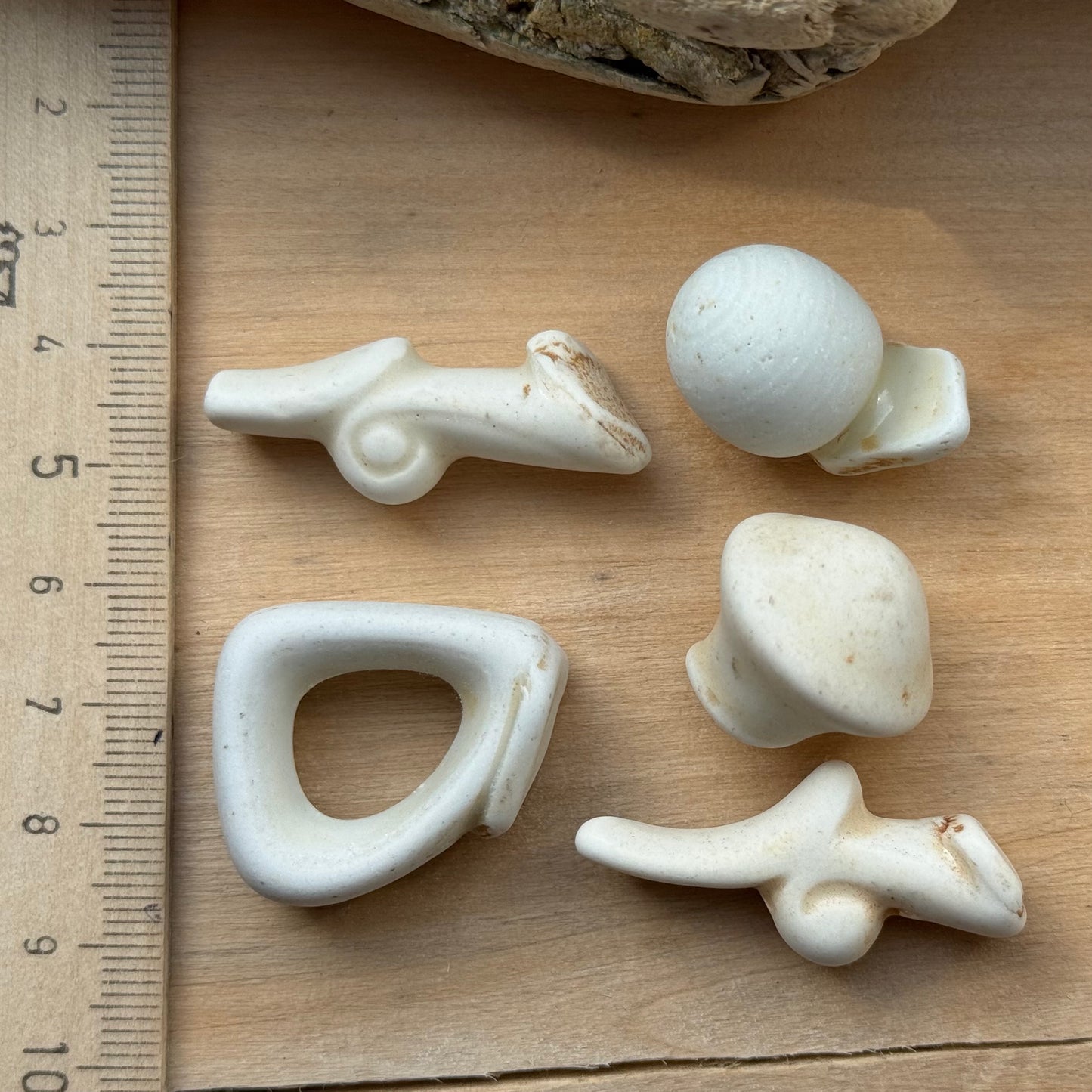 Authentic Japanese Sea Pottery Set #065 – Natural White Ocean Tumbled Ceramic Pieces