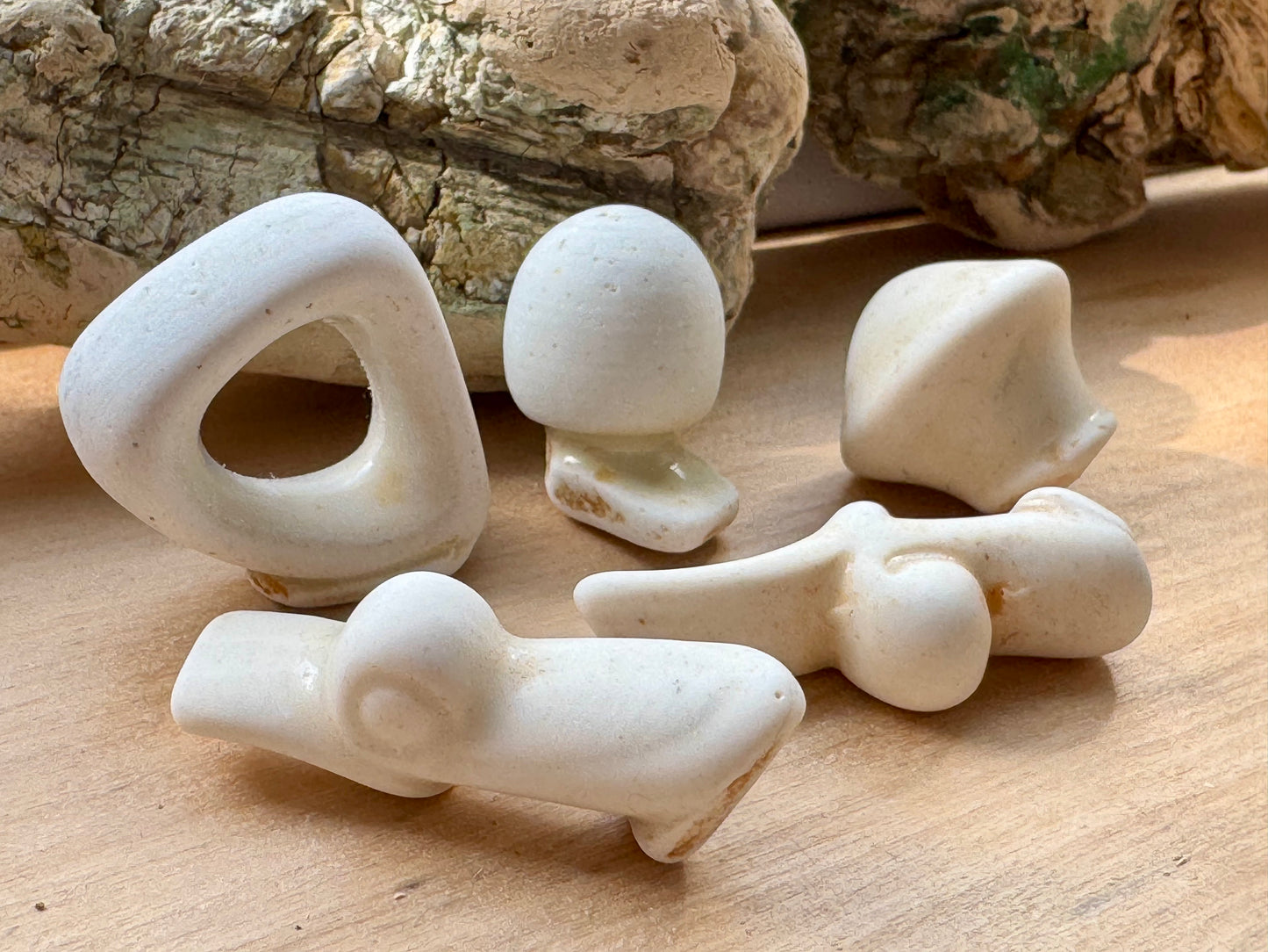 Authentic Japanese Sea Pottery Set #065 – Natural White Ocean Tumbled Ceramic Pieces