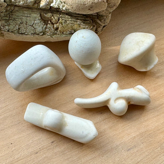 Authentic Japanese Sea Pottery Set #065 – Natural White Ocean Tumbled Ceramic Pieces