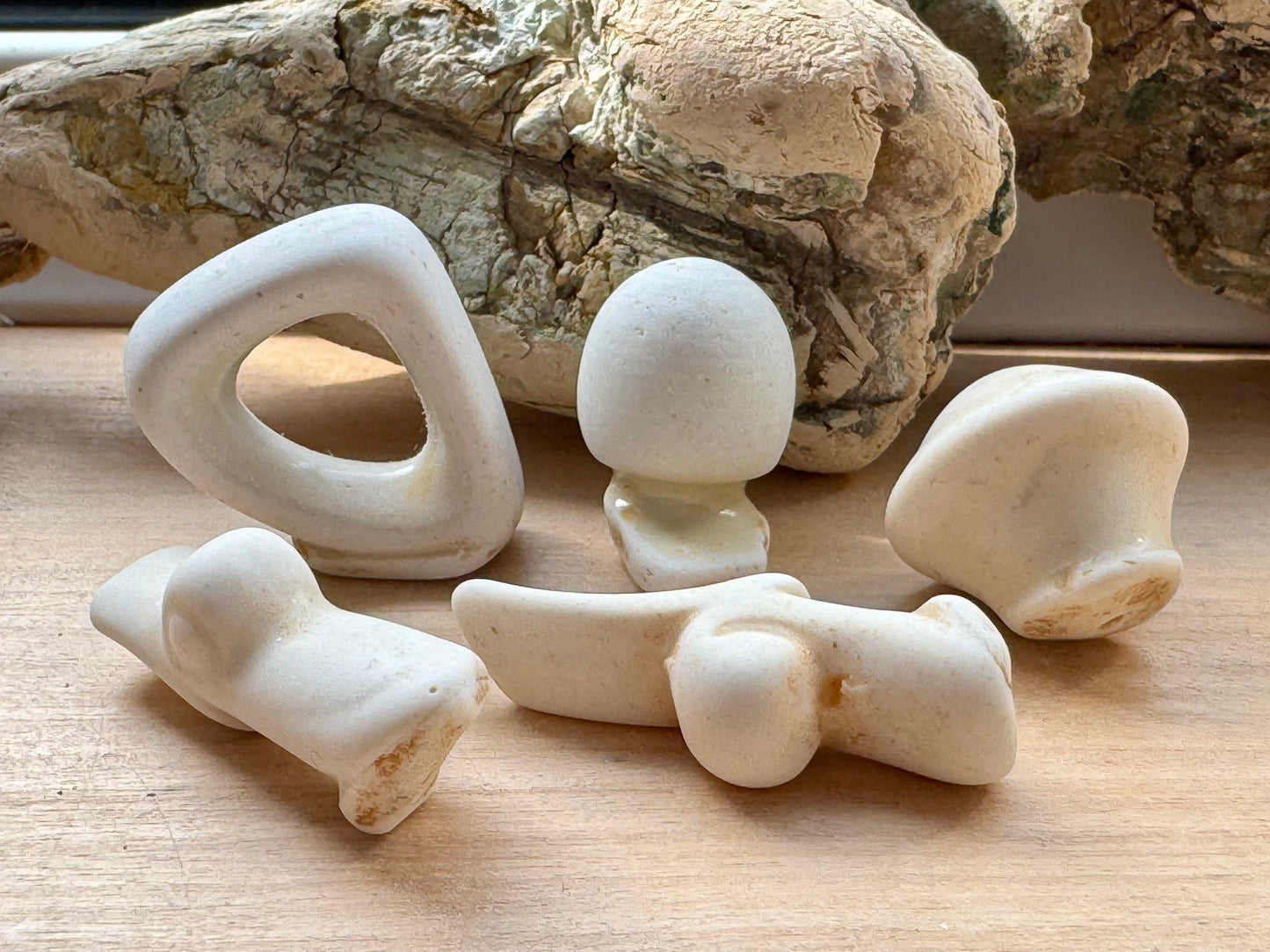 Authentic Japanese Sea Pottery Set #065 – Natural White Ocean Tumbled Ceramic Pieces