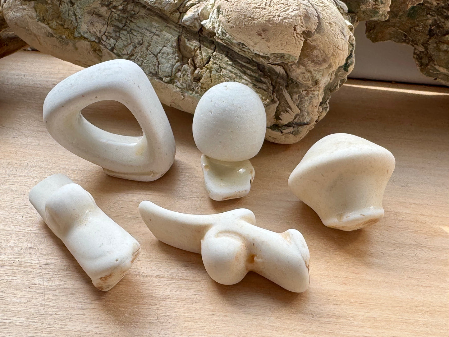 Authentic Japanese Sea Pottery Set #065 – Natural White Ocean Tumbled Ceramic Pieces