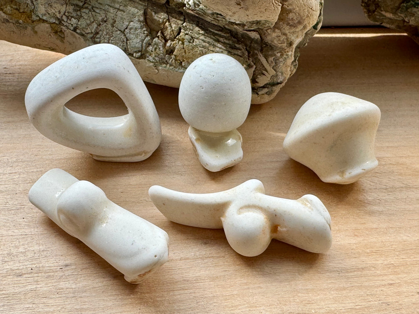 Authentic Japanese Sea Pottery Set #065 – Natural White Ocean Tumbled Ceramic Pieces
