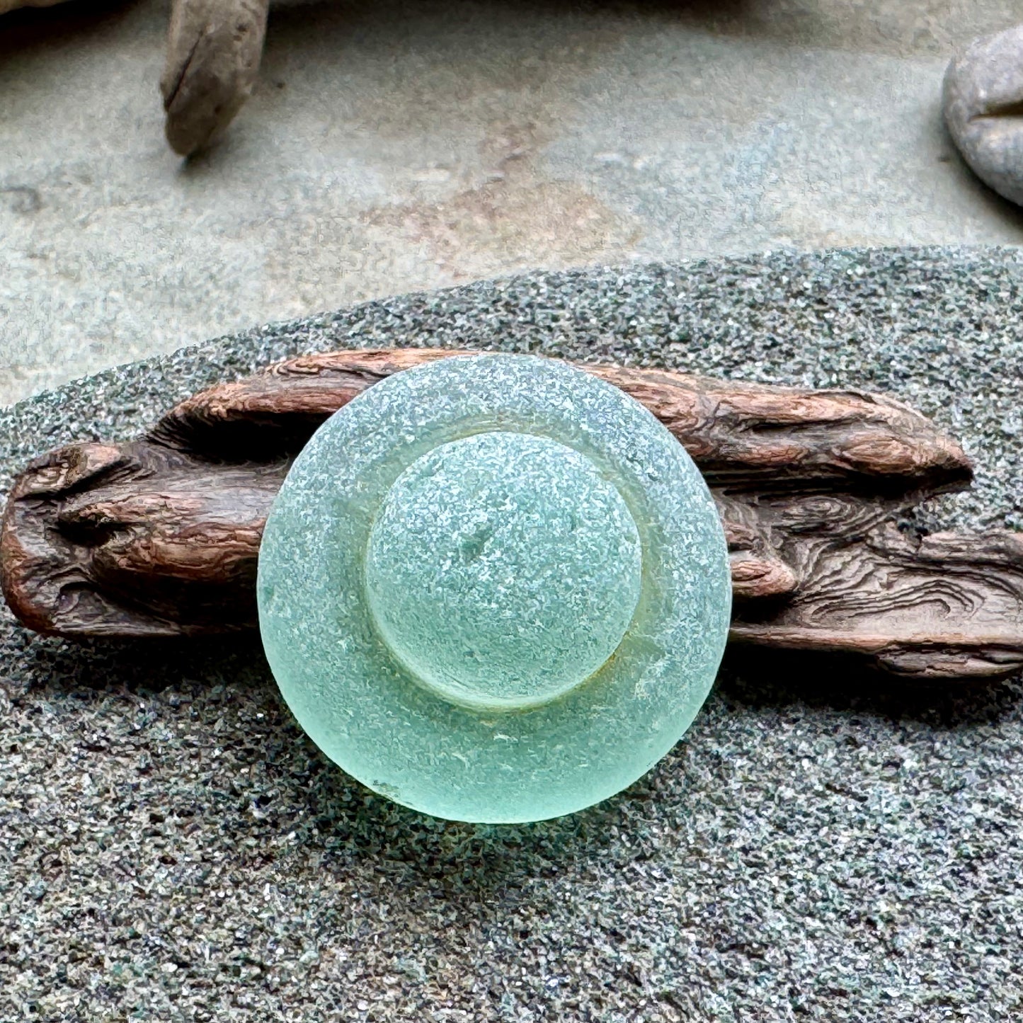 Rare Aqua Sea Glass Stopper – Large Collector Sea Glass Piece A2393
