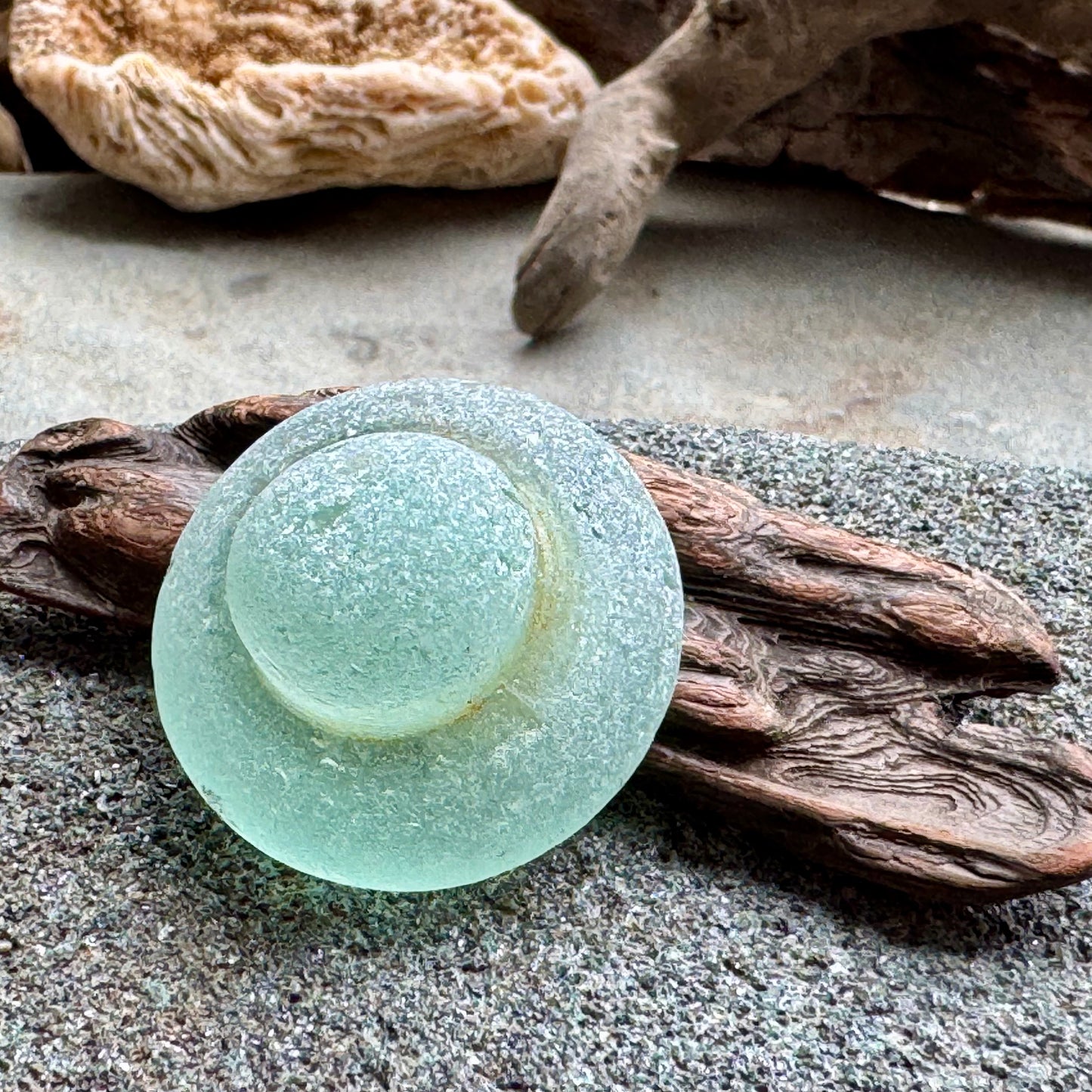 Rare Aqua Sea Glass Stopper – Large Collector Sea Glass Piece A2393