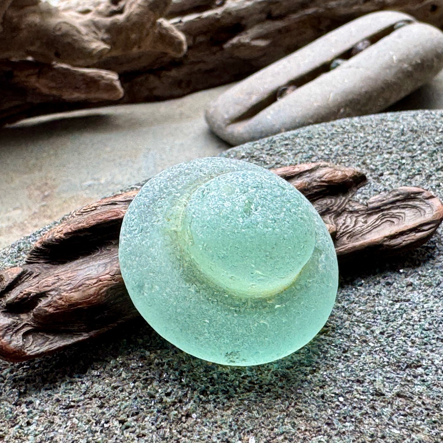 Rare Aqua Sea Glass Stopper – Large Collector Sea Glass Piece A2393