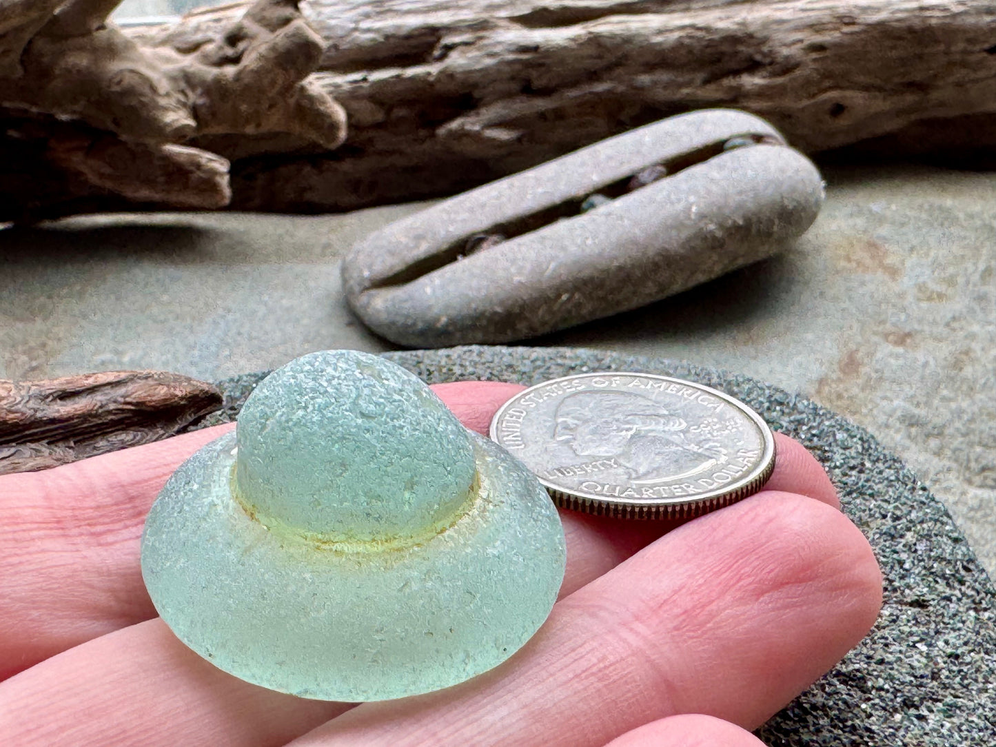 Rare Aqua Sea Glass Stopper – Large Collector Sea Glass Piece A2393