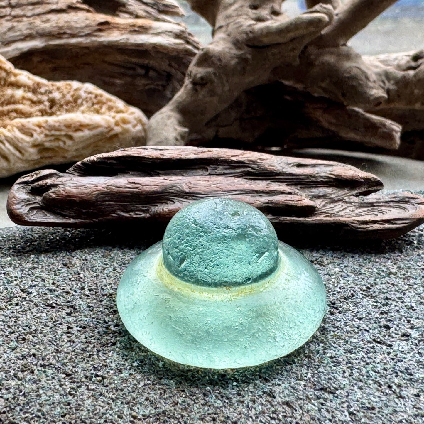 Rare Aqua Sea Glass Stopper – Large Collector Sea Glass Piece A2393