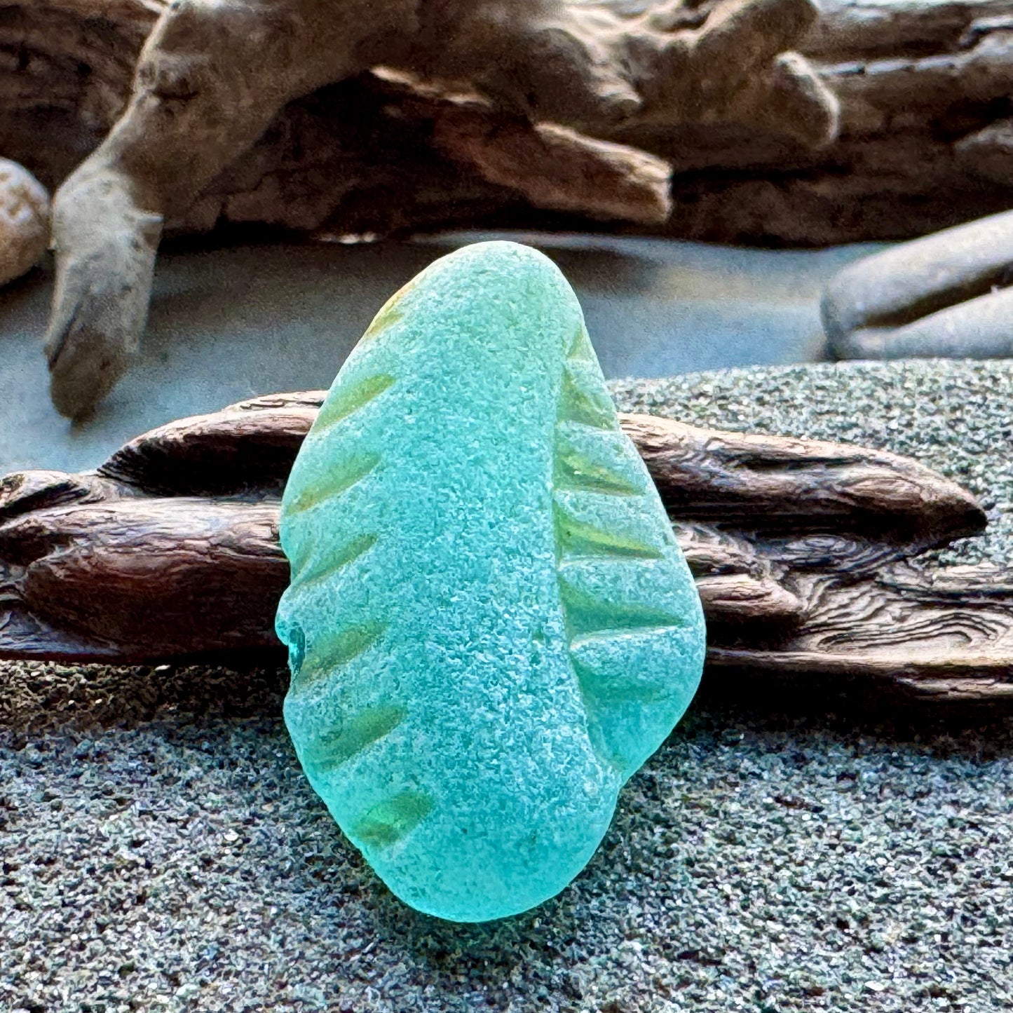 Rare Carved Aqua Sea Glass Piece A2412 – Large Natural Beach Glass for Jewelry or Collection