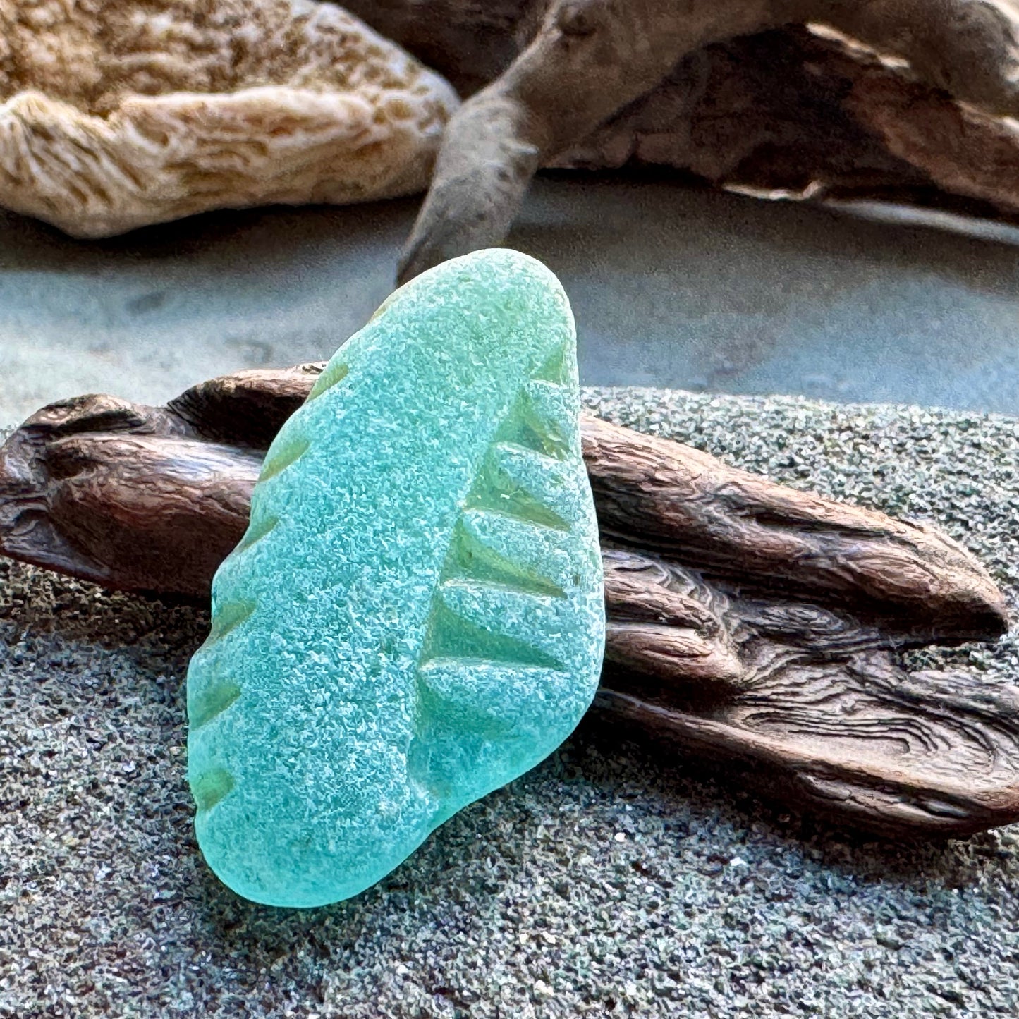 Rare Carved Aqua Sea Glass Piece A2412 – Large Natural Beach Glass for Jewelry or Collection