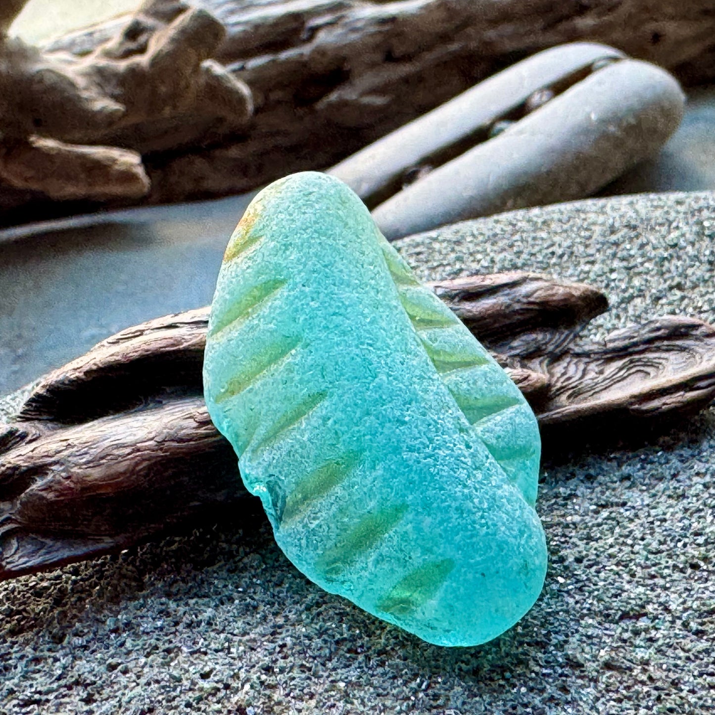 Rare Carved Aqua Sea Glass Piece A2412 – Large Natural Beach Glass for Jewelry or Collection