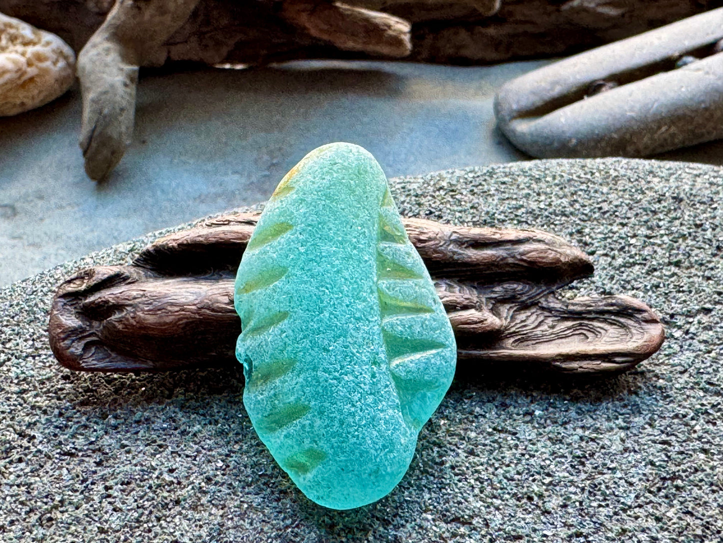 Rare Carved Aqua Sea Glass Piece A2412 – Large Natural Beach Glass for Jewelry or Collection