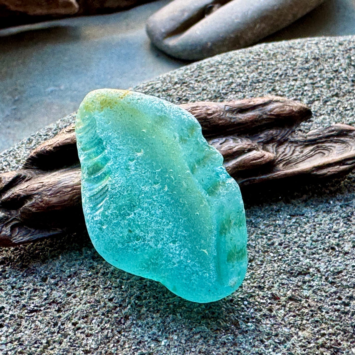 Rare Carved Aqua Sea Glass Piece A2412 – Large Natural Beach Glass for Jewelry or Collection