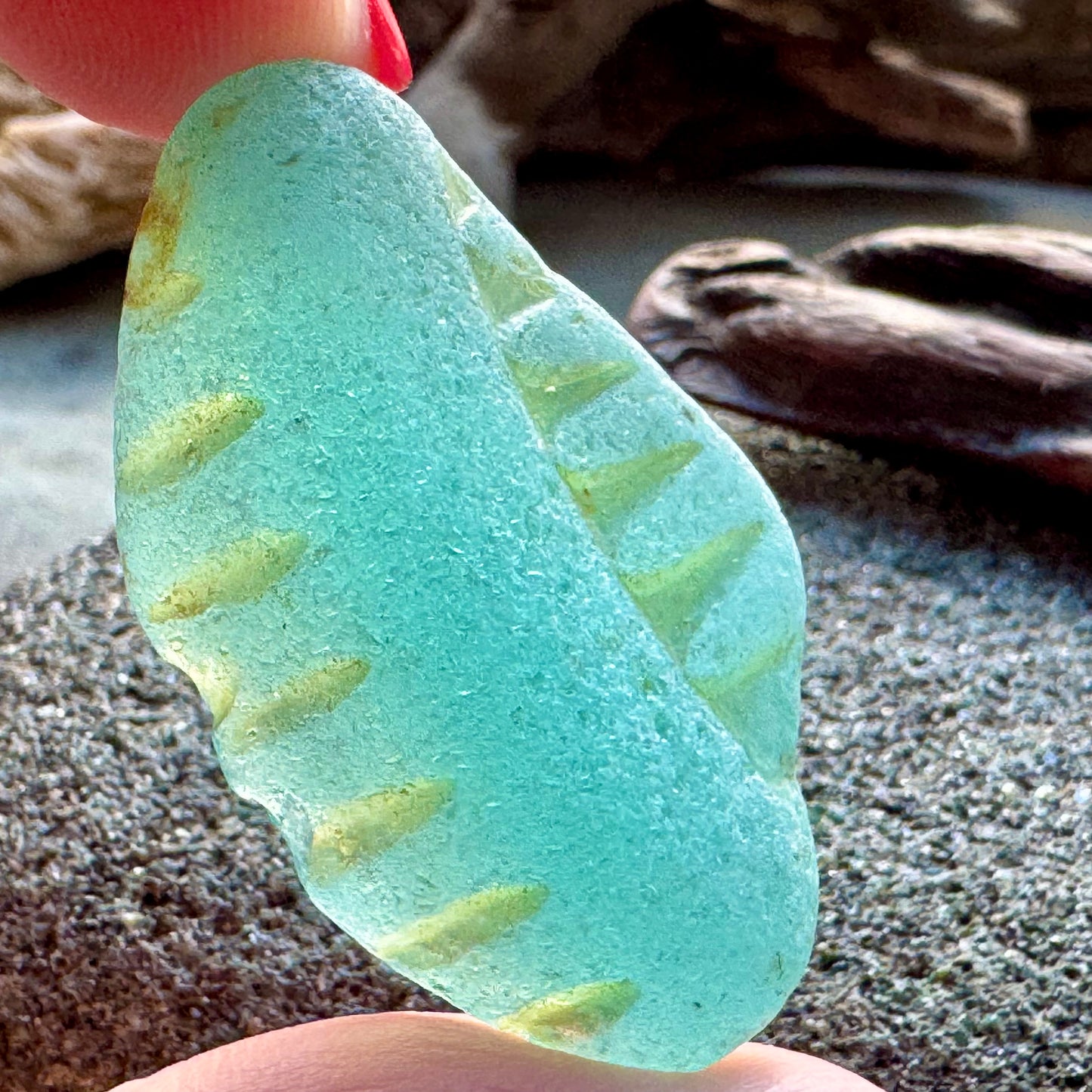Rare Carved Aqua Sea Glass Piece A2412 – Large Natural Beach Glass for Jewelry or Collection