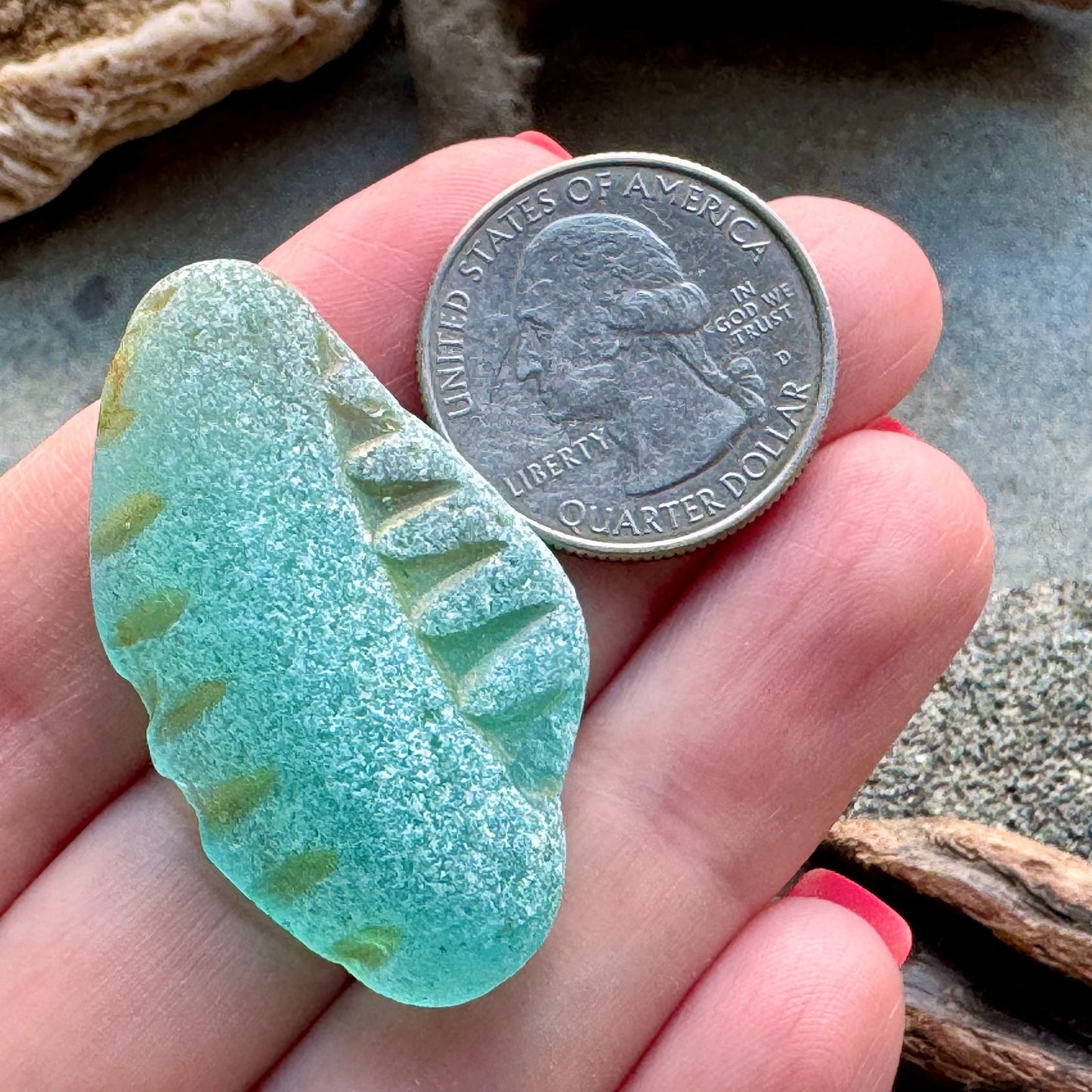 Rare Carved Aqua Sea Glass Piece A2412 – Large Natural Beach Glass for Jewelry or Collection