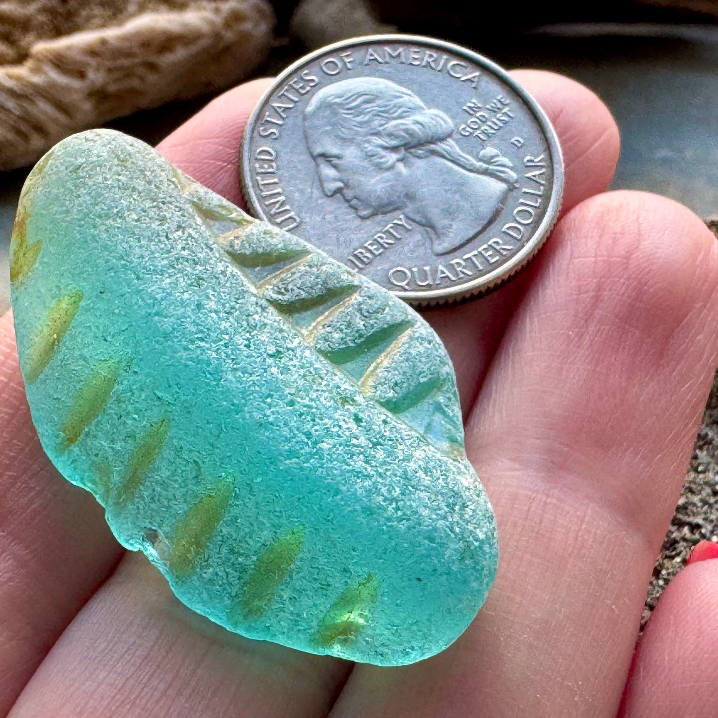 Rare Carved Aqua Sea Glass Piece A2412 – Large Natural Beach Glass for Jewelry or Collection