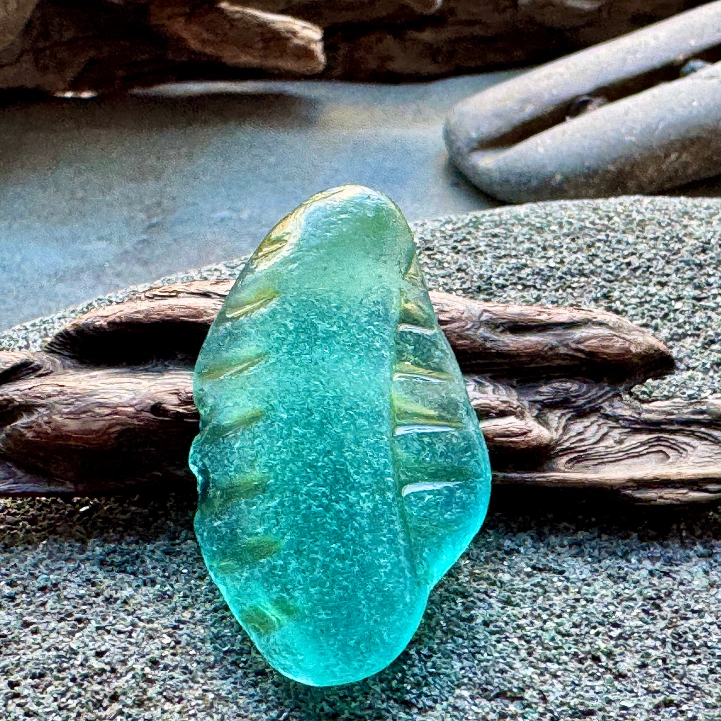 Rare Carved Aqua Sea Glass Piece A2412 – Large Natural Beach Glass for Jewelry or Collection