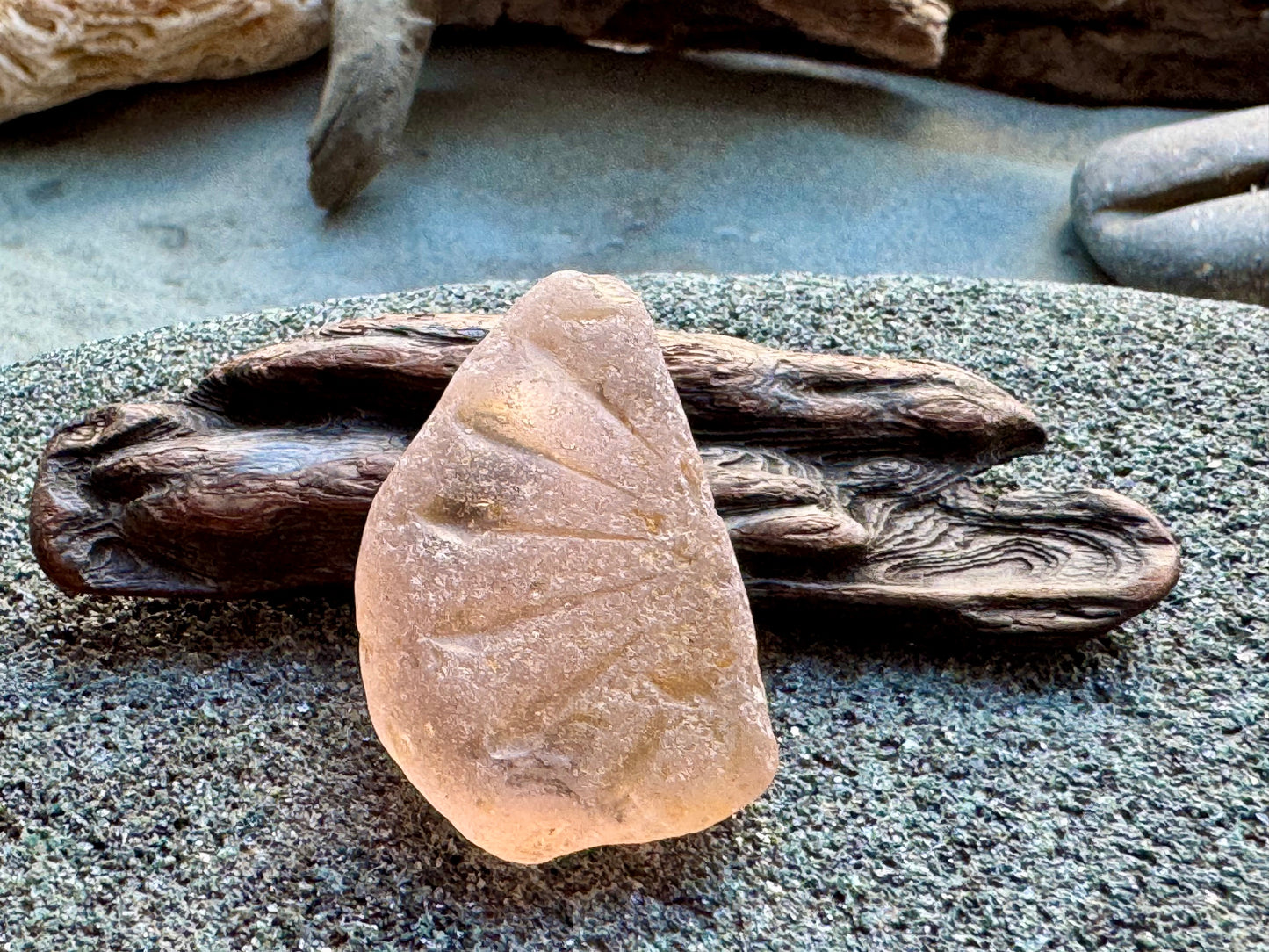 Rare Peach Sea Glass With Natural Carved Texture — Genuine Beach Glass Collector Piece A2414