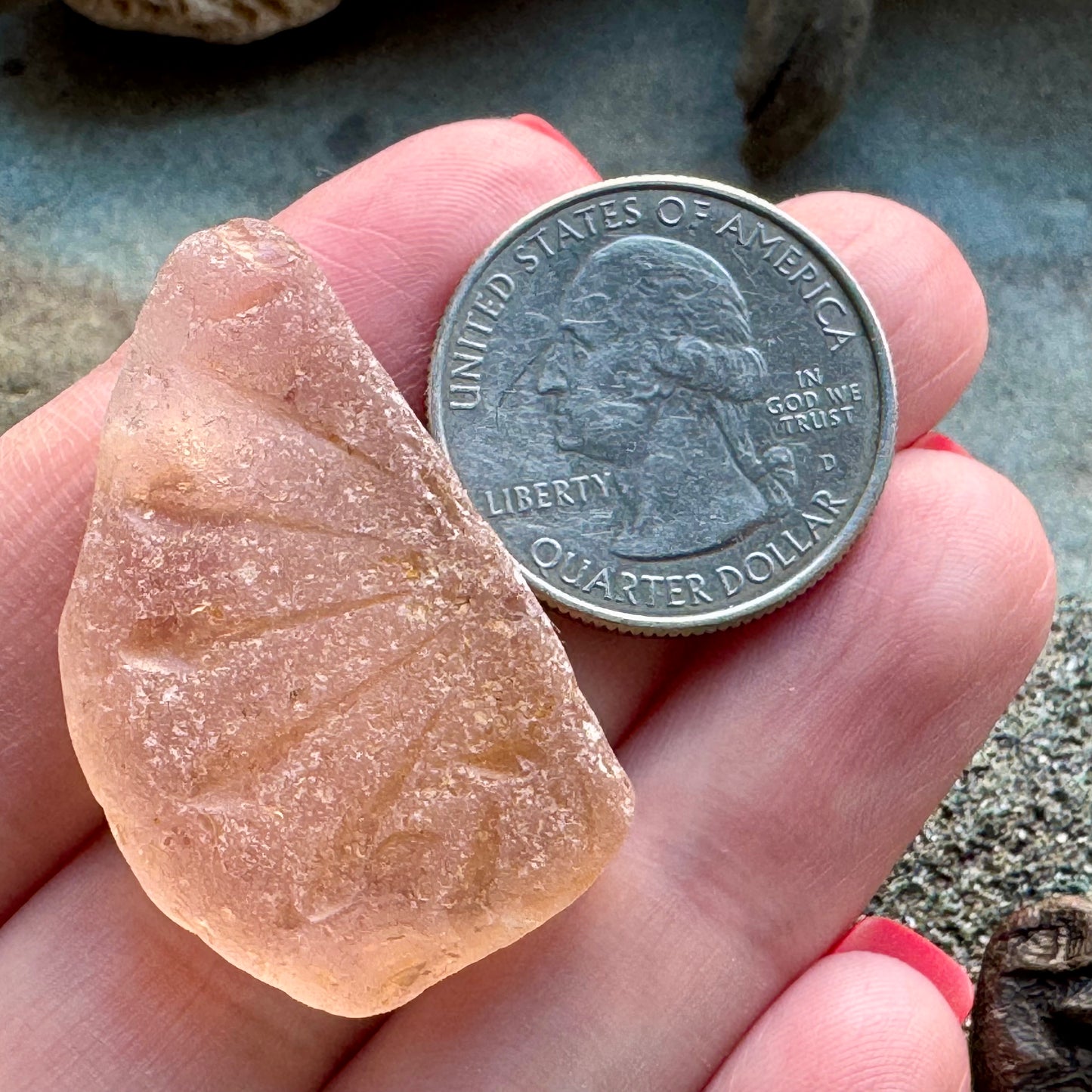 Rare Peach Sea Glass With Natural Carved Texture — Genuine Beach Glass Collector Piece A2414