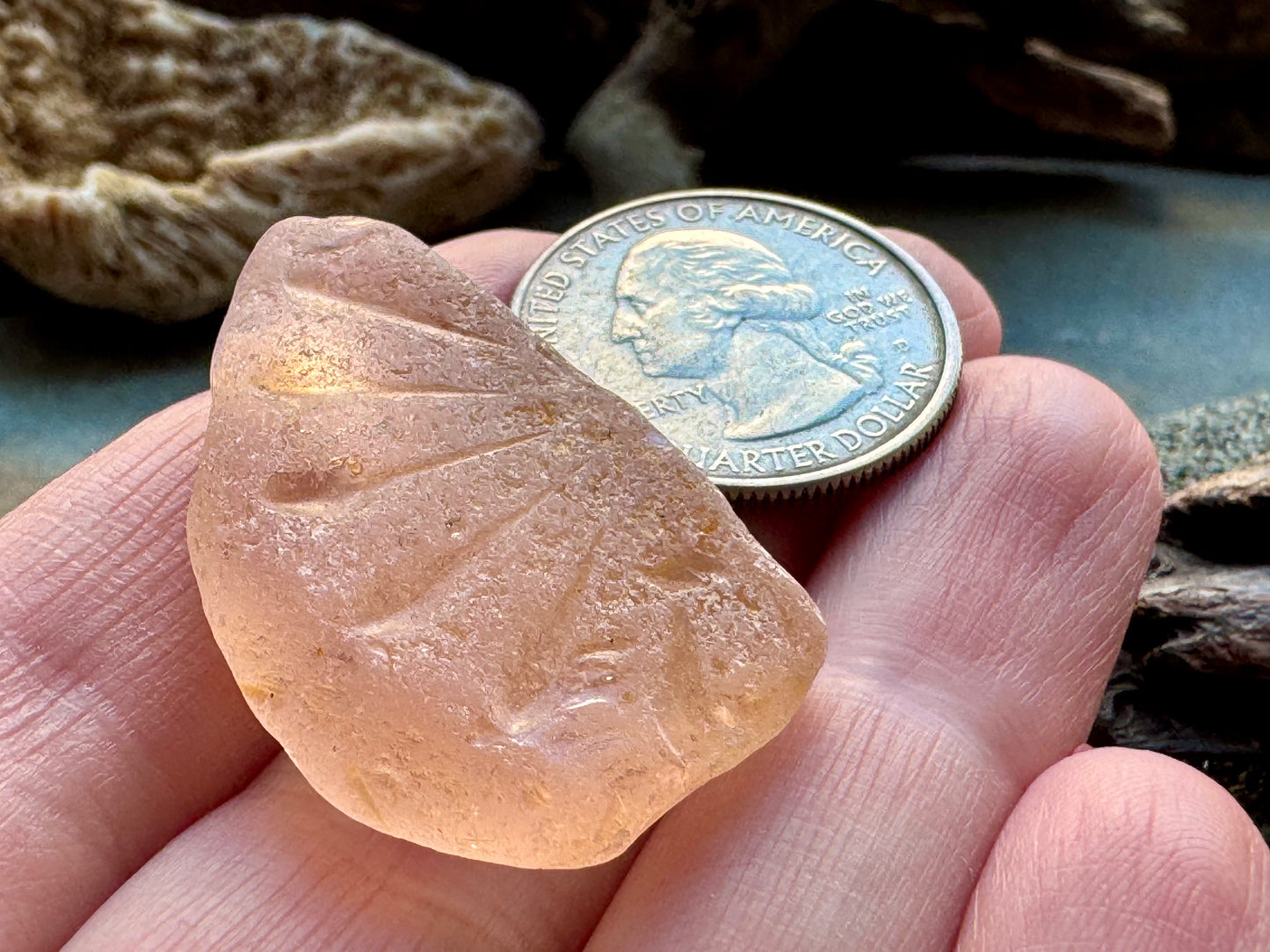 Rare Peach Sea Glass With Natural Carved Texture — Genuine Beach Glass Collector Piece A2414