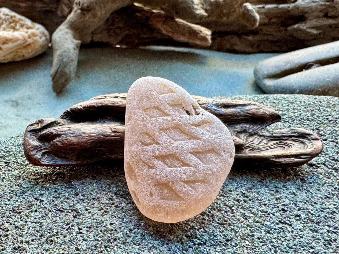 Rare Patterned Sea Glass A2415 – Frosted White / Soft Beige – Unique Textured Jewelry Piece – Genuine Beach Found Glass – Collector Supply