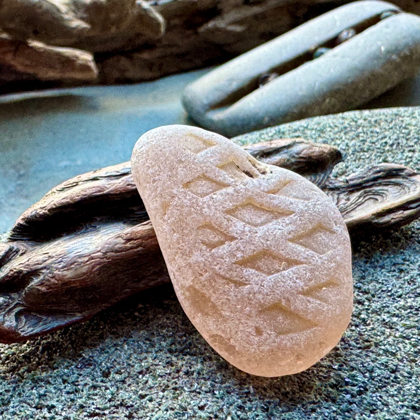 Rare Patterned Sea Glass A2415 – Frosted White / Soft Beige – Unique Textured Jewelry Piece – Genuine Beach Found Glass – Collector Supply