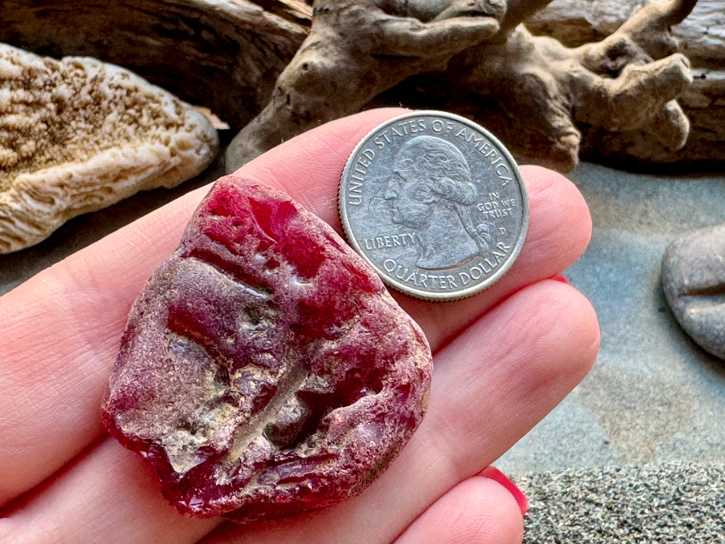 Red Sea Glass A2425– Authentic Rare Beach Glass, Jewelry Supply, Genuine Ocean Tumbled Piece