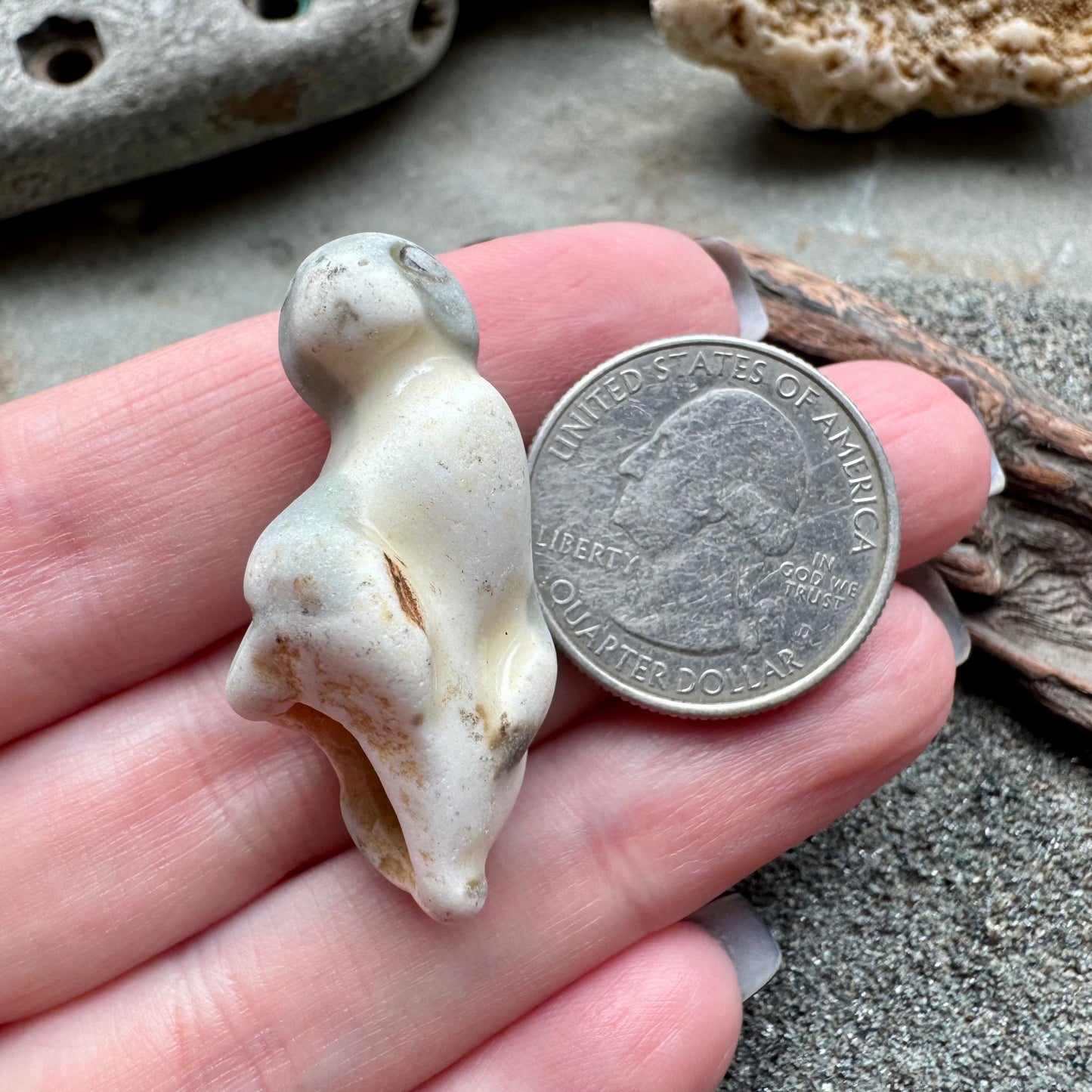 Sea Pottery Figurine A2847 – Ocean Tumbled Ceramic Mini Sculpture, Beach Found Sea of Japan, Wabi Sabi Decor, Collector Piece