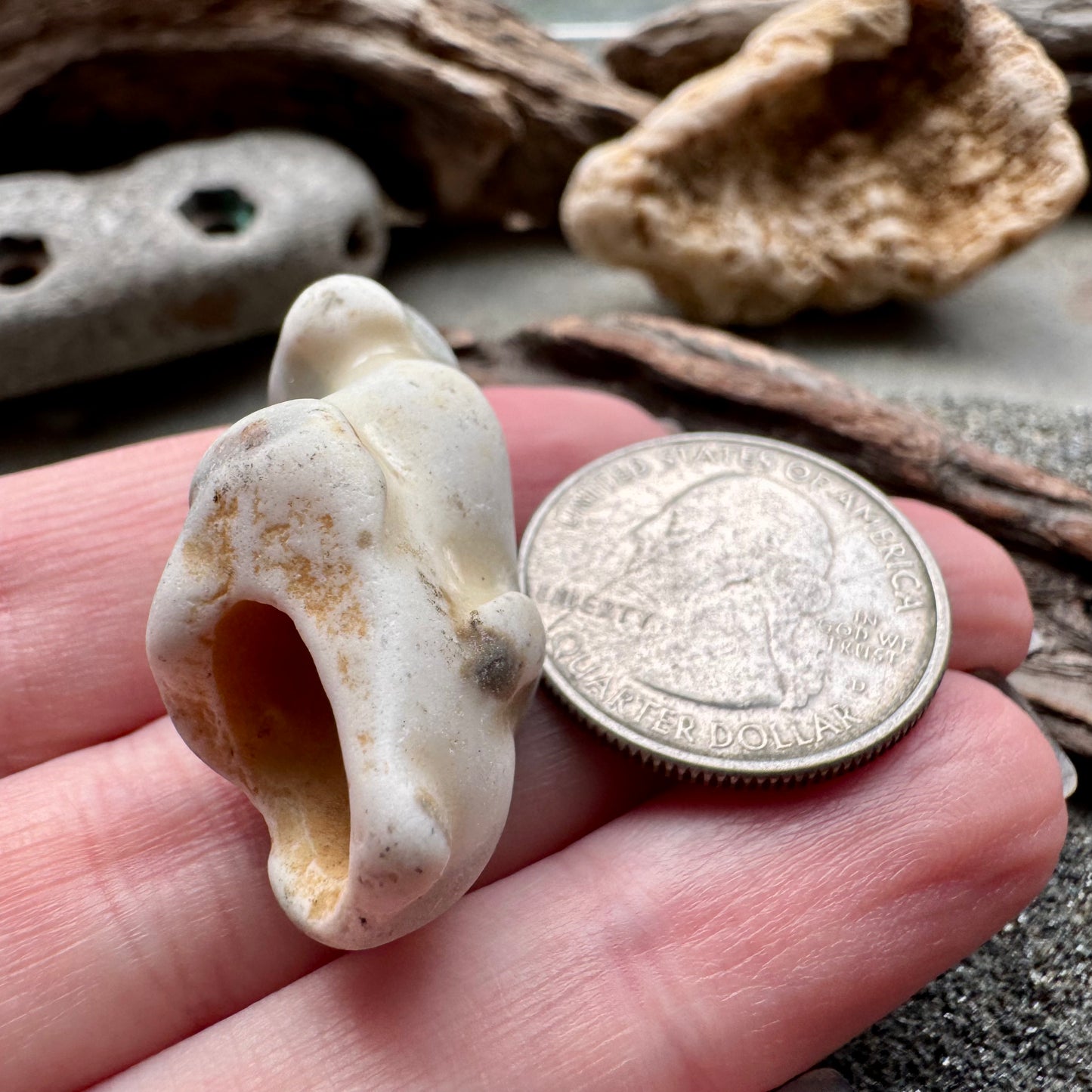 Sea Pottery Figurine A2847 – Ocean Tumbled Ceramic Mini Sculpture, Beach Found Sea of Japan, Wabi Sabi Decor, Collector Piece