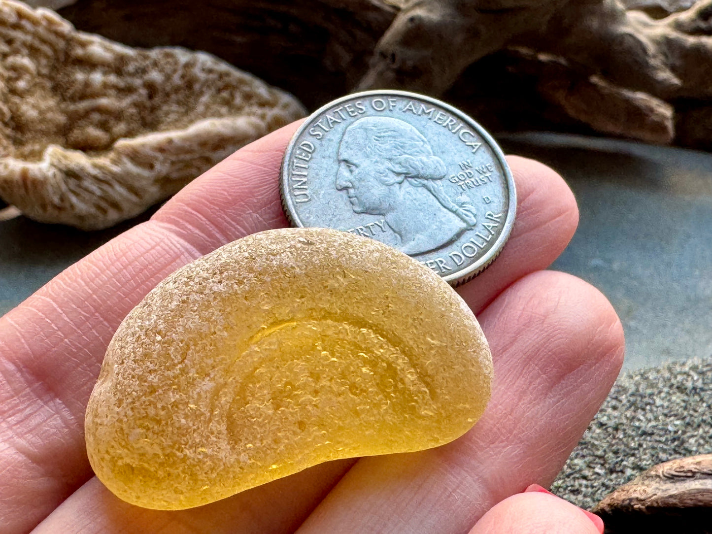 Amber Bottle Base Sea Glass A2423 • Genuine Beach Glass Pendant Piece • Rare Honey Sea Glass Jewelry Supply