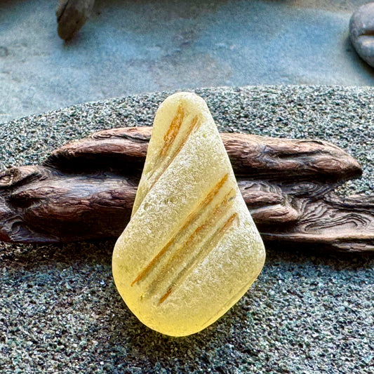 Honey Amber Sea Glass A2426 – Rare Embossed Genuine Sea Glass for Jewelry Making