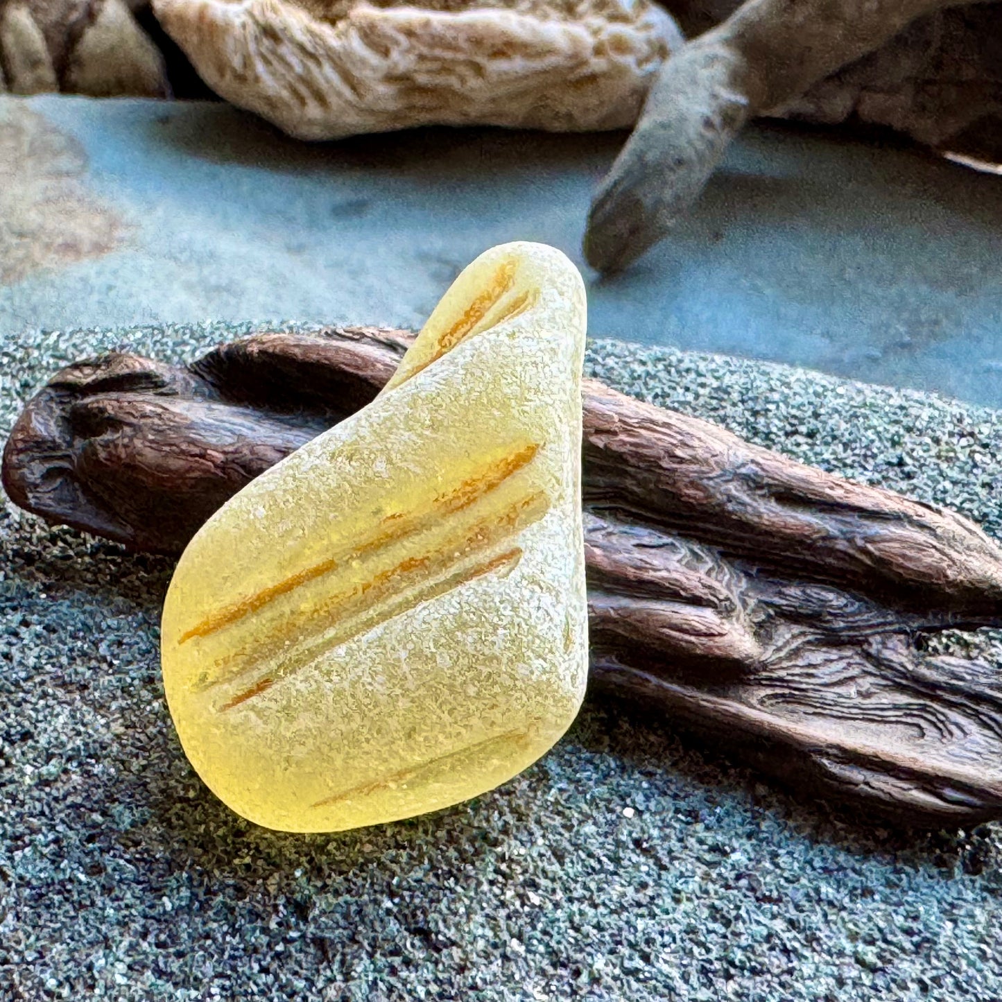Honey Amber Sea Glass A2426 – Rare Embossed Genuine Sea Glass for Jewelry Making