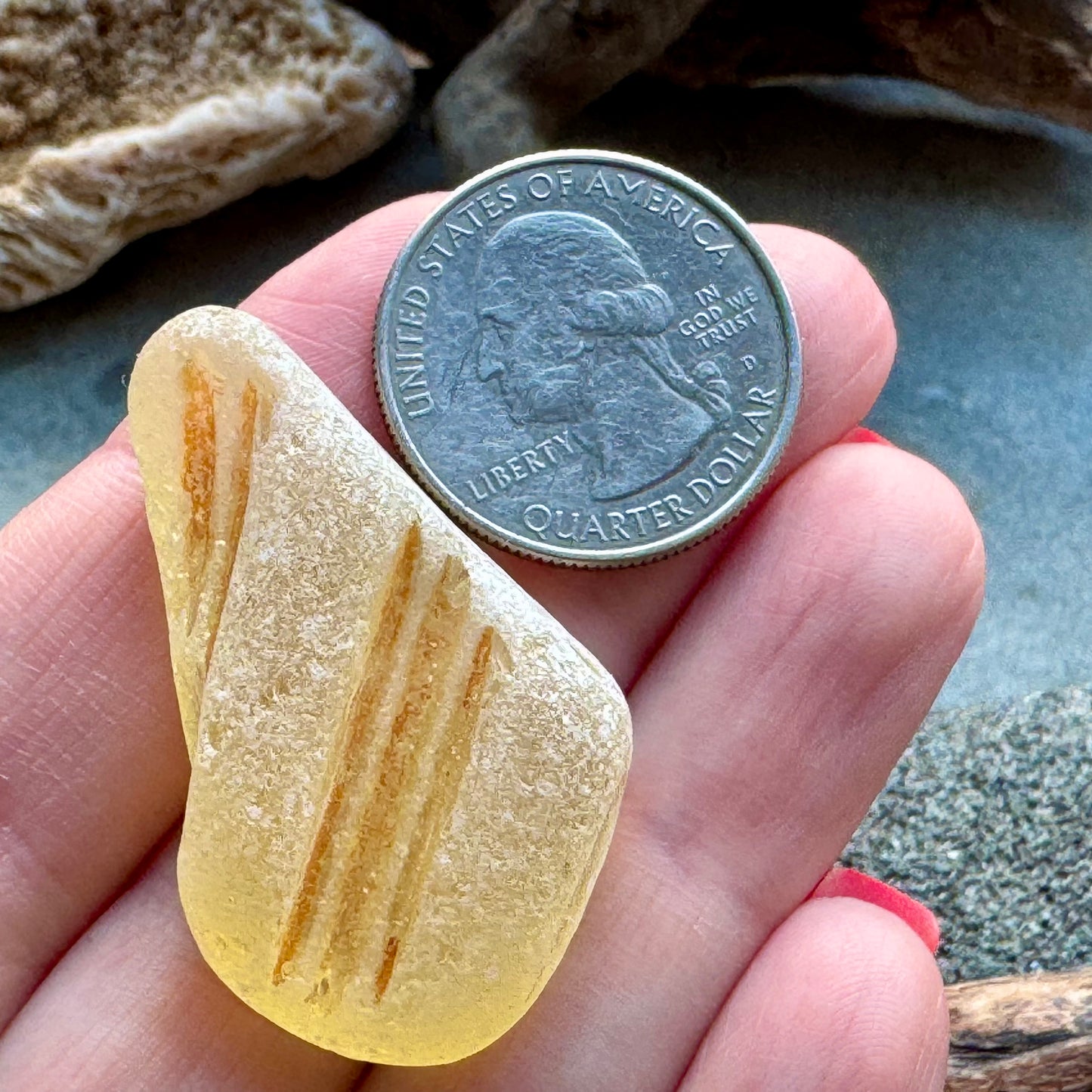 Honey Amber Sea Glass A2426 – Rare Embossed Genuine Sea Glass for Jewelry Making