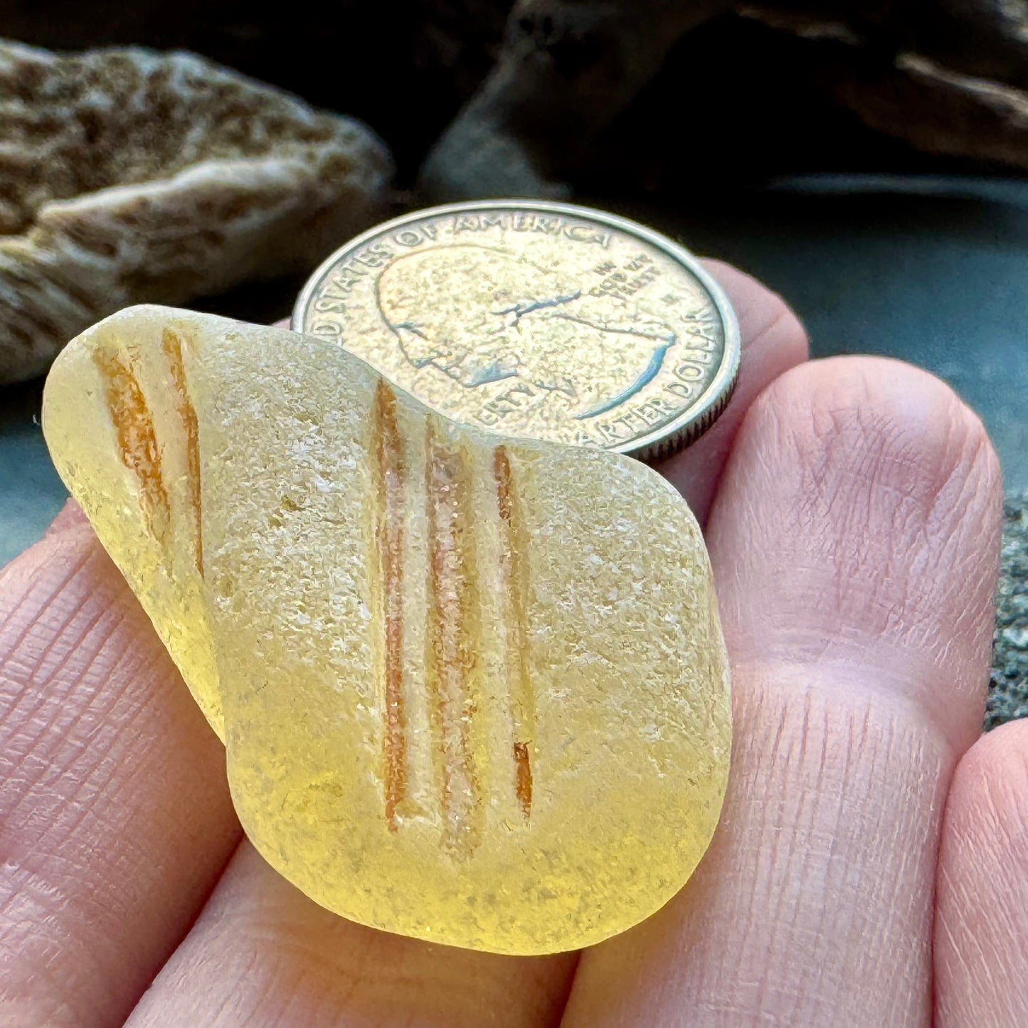 Honey Amber Sea Glass A2426 – Rare Embossed Genuine Sea Glass for Jewelry Making
