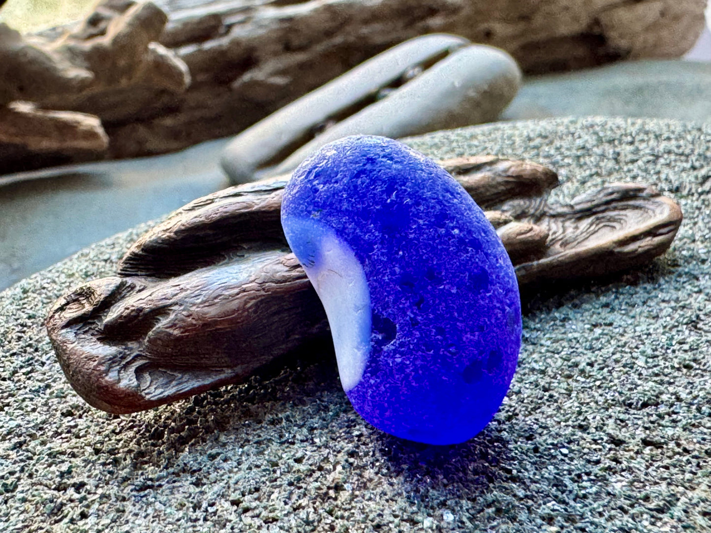 Cobalt Blue & White Sea Glass A2429 – Rare Multicolor Beach Glass, Jewelry Supply, Genuine Ocean Tumbled Piece
