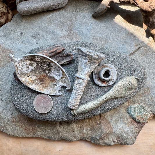 Sea Found Metal Salvage Lot A2527 – Beach Found Rusty Metal Pieces, Antique Architectural Fragments, Maritime Relics, Rustic Wabi Sabi Decor Set