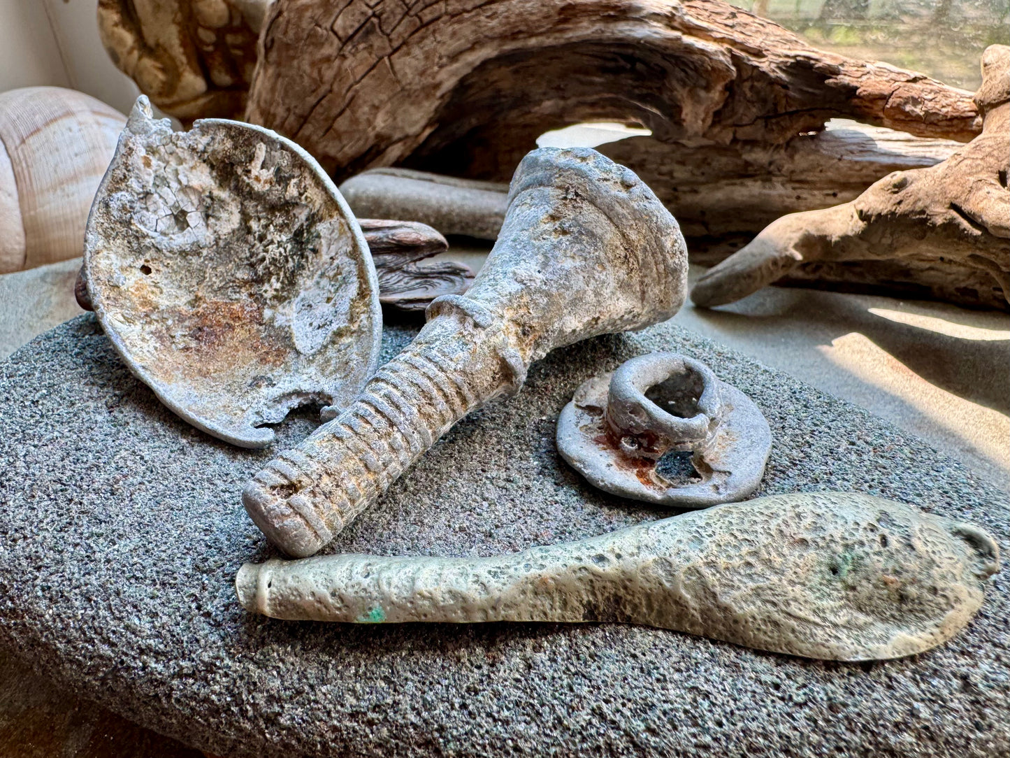 Sea Found Metal Salvage Lot A2527 – Beach Found Rusty Metal Pieces, Antique Architectural Fragments, Maritime Relics, Rustic Wabi Sabi Decor Set