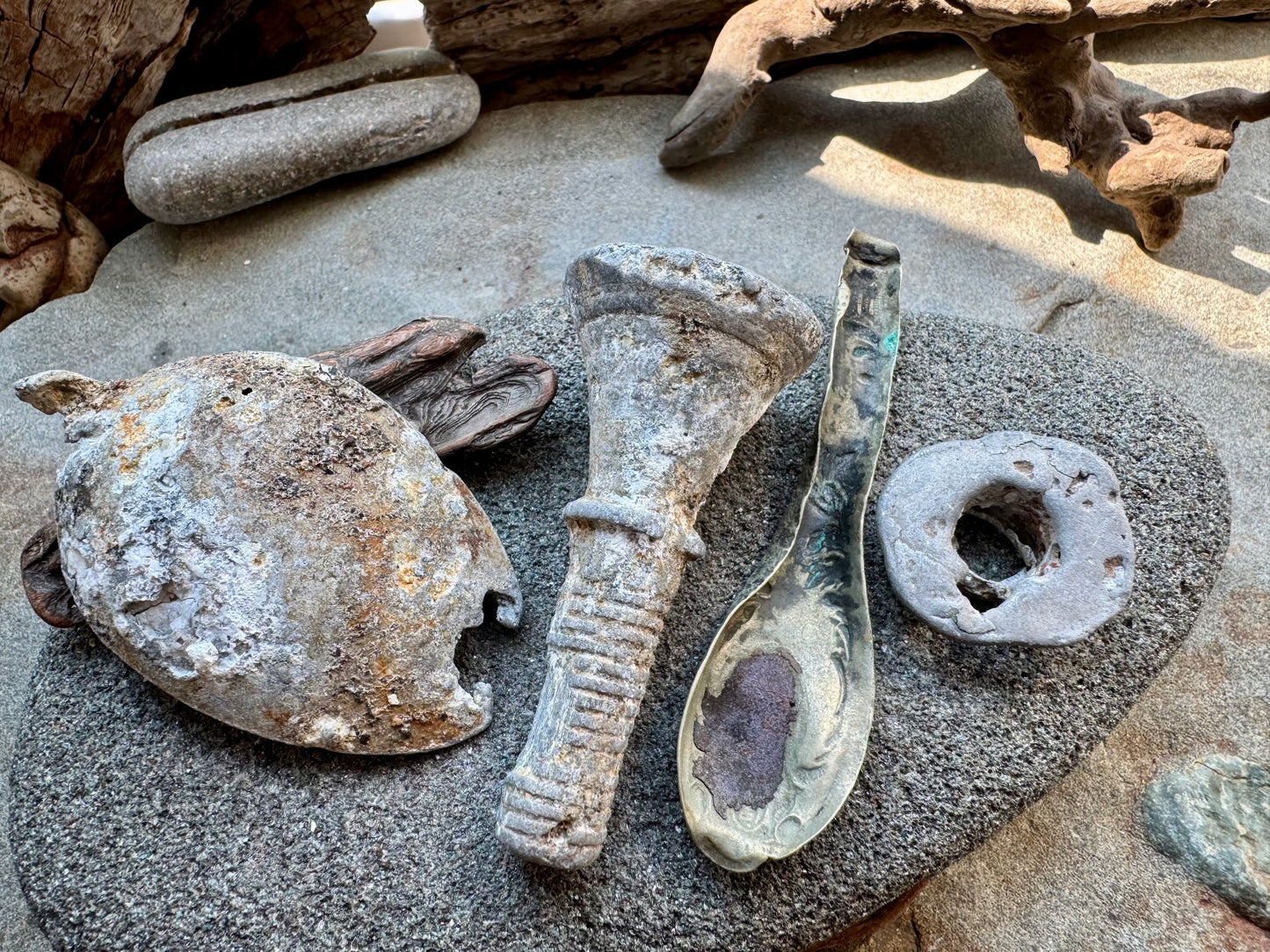 Sea Found Metal Salvage Lot A2527 – Beach Found Rusty Metal Pieces, Antique Architectural Fragments, Maritime Relics, Rustic Wabi Sabi Decor Set